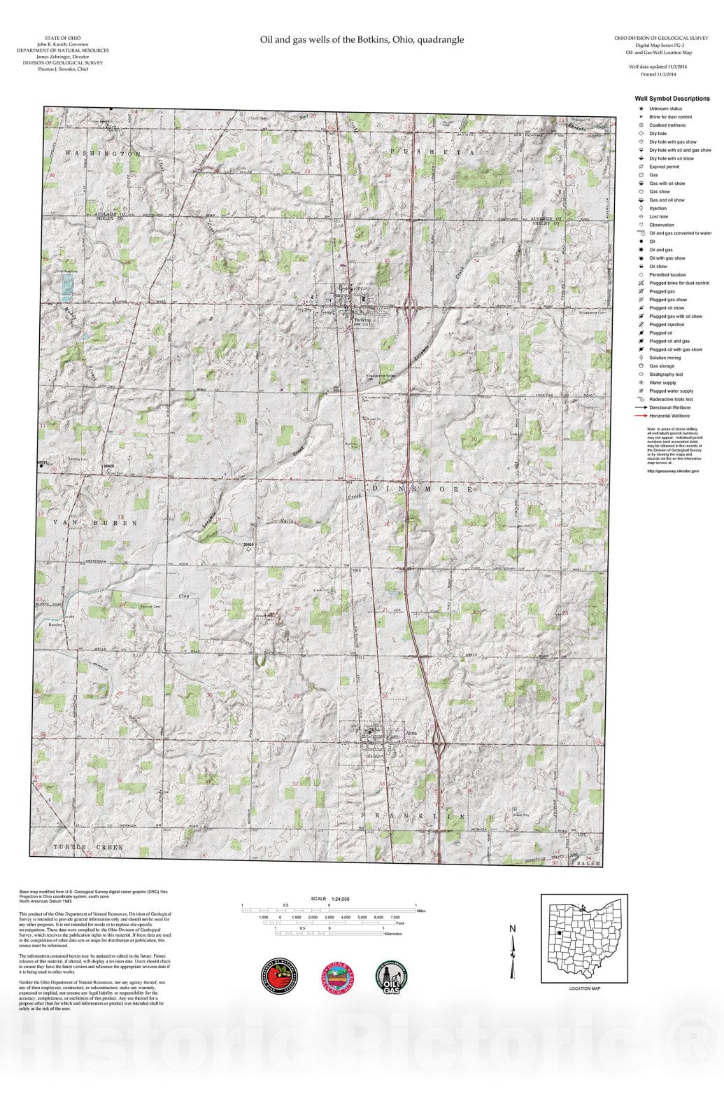 Map : Oil and gas wells of the Botkins quadrangle [Revised bi-weekly], 2006 Cartography Wall Art :