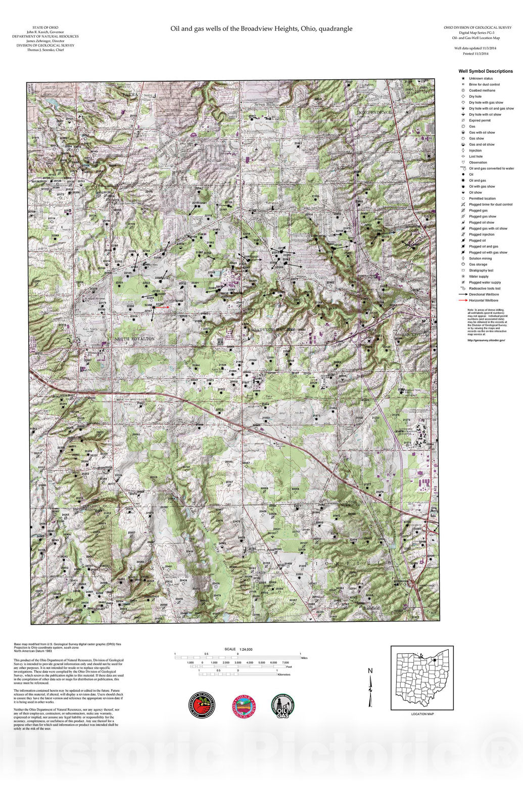 Map : Oil and gas wells of the Broadview Heights quadrangle [Revised bi-weekly], 2006 Cartography Wall Art :
