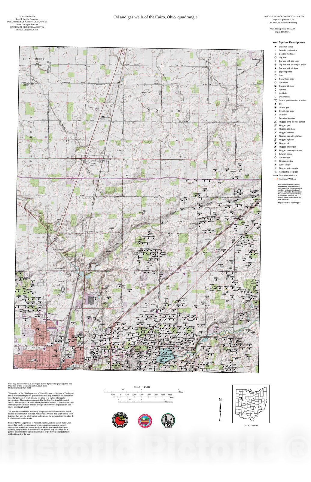 Map : Oil and gas wells of the Cairo quadrangle [Revised bi-weekly], 2006 Cartography Wall Art :