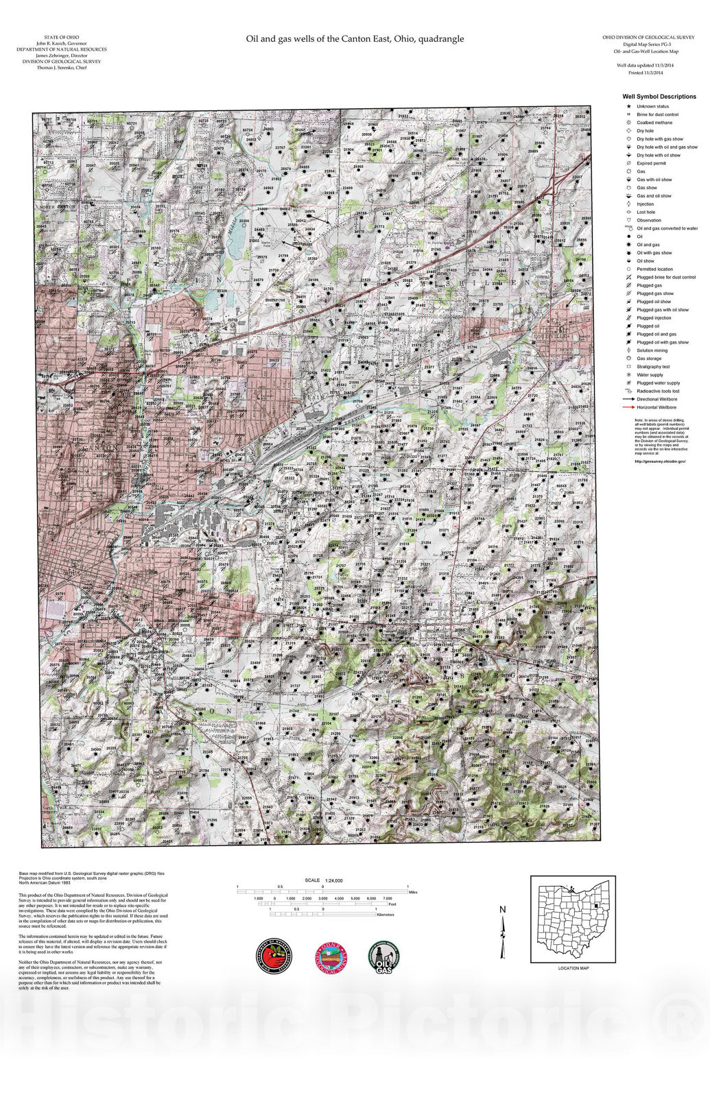 Map : Oil and gas wells of the Canton East quadrangle [Revised bi-weekly], 2006 Cartography Wall Art :