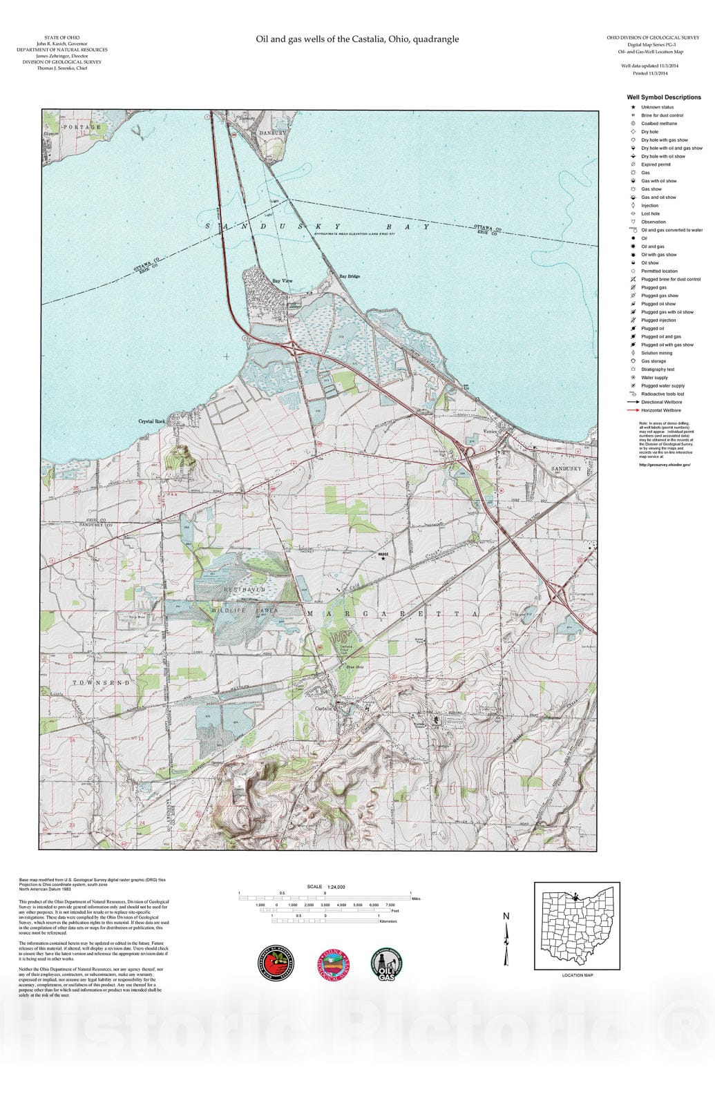 Map : Oil and gas wells of the Castalia quadrangle [Revised bi-weekly], 2006 Cartography Wall Art :