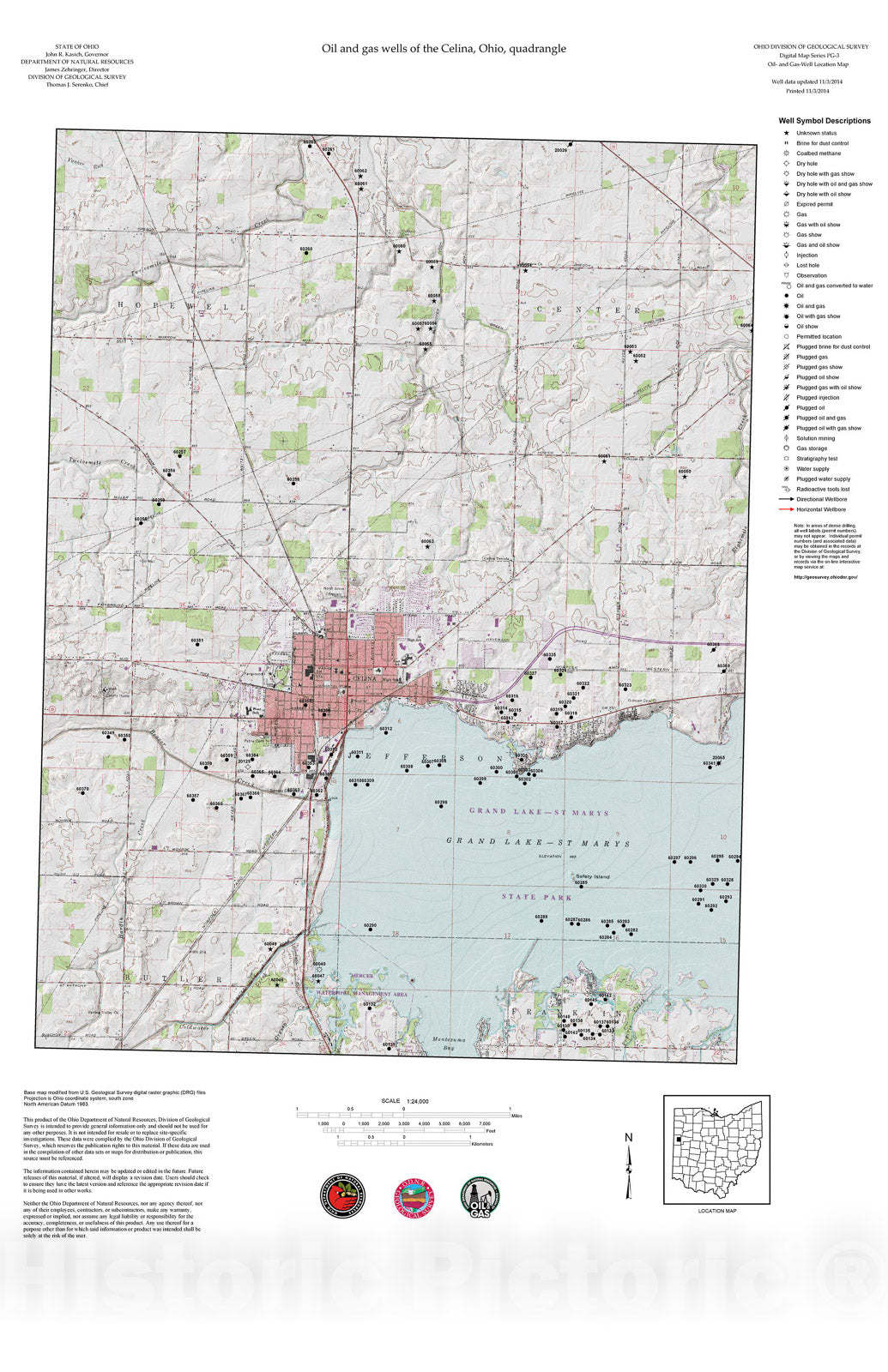 Map : Oil and gas wells of the Celina quadrangle [Revised bi-weekly], 2006 Cartography Wall Art :