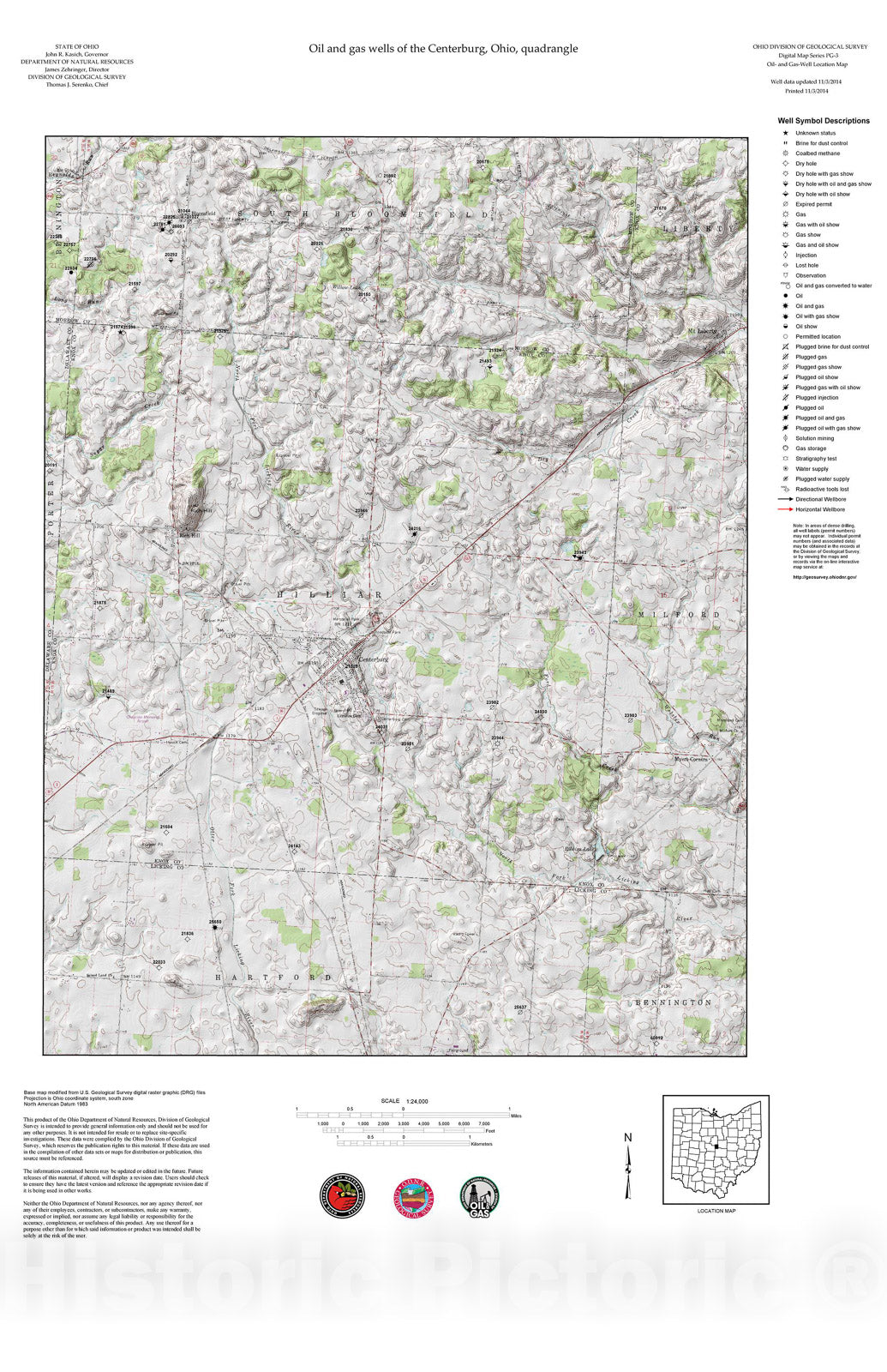 Map : Oil and gas wells of the Centerburg quadrangle [Revised bi-weekly], 2006 Cartography Wall Art :