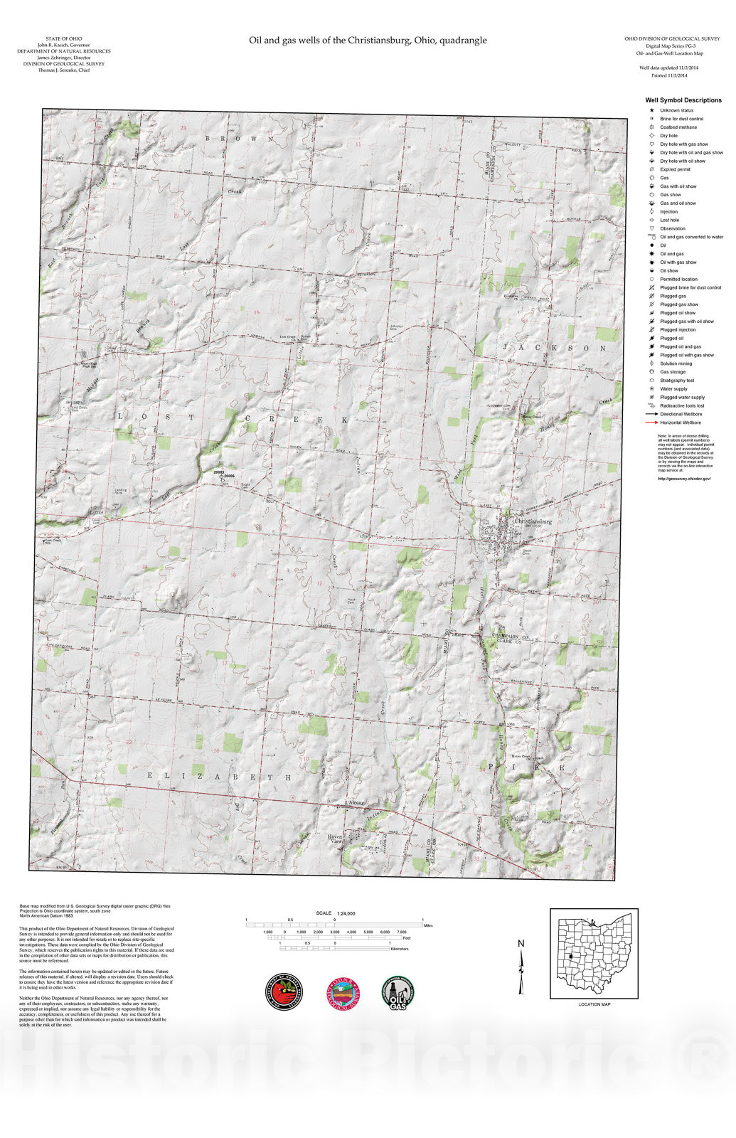 Map : Oil and gas wells of the Christiansburg quadrangle [Revised bi-weekly], 2006 Cartography Wall Art :