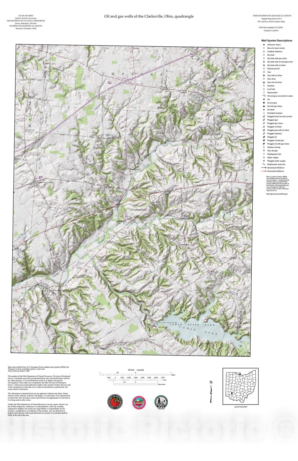 Map : Oil and gas wells of the Clarksville quadrangle [Revised bi-weekly], 2006 Cartography Wall Art :