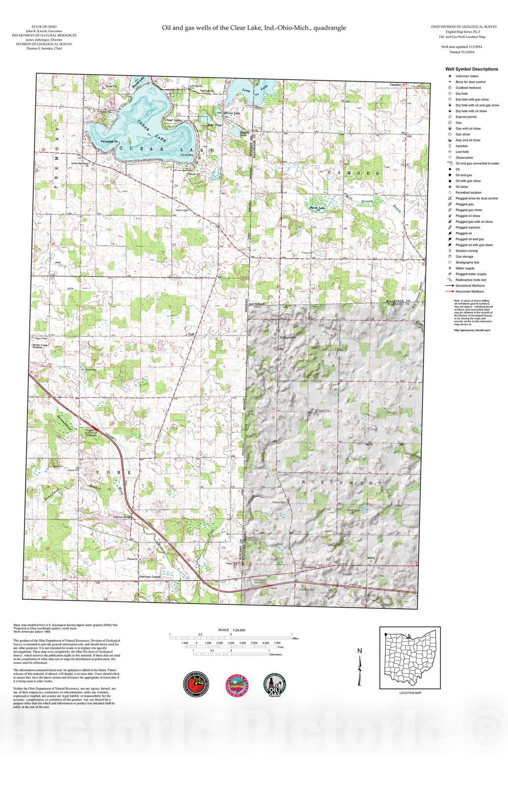 Map : Oil and gas wells of the Clear Lake quadrangle [Revised bi-weekly], 2006 Cartography Wall Art :