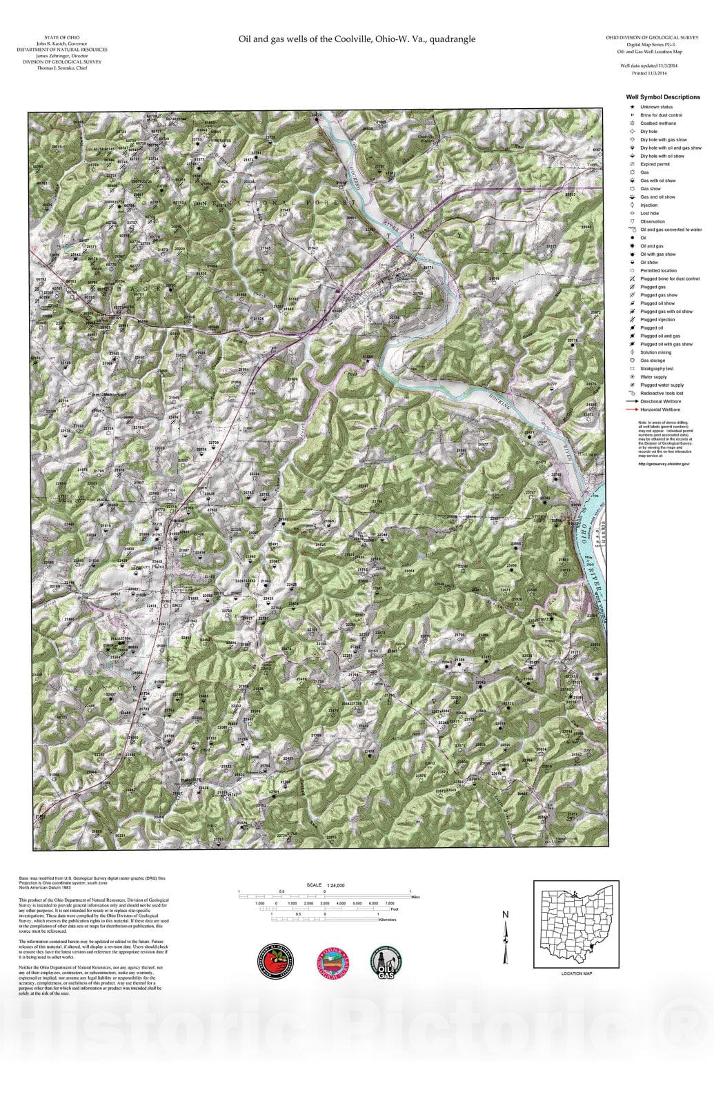 Map : Oil and gas wells of the Coolville quadrangle [Revised bi-weekly], 2006 Cartography Wall Art :