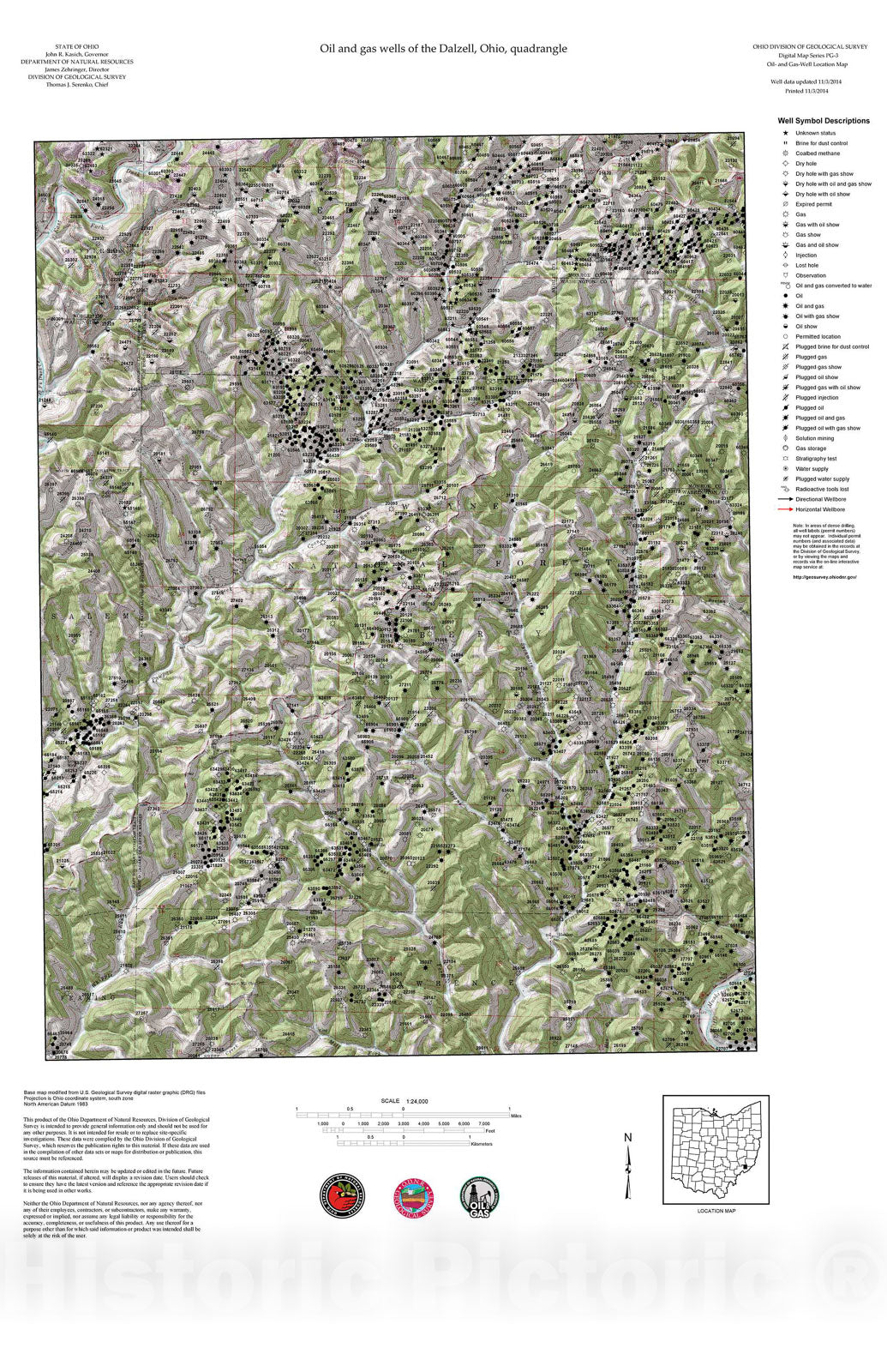 Map : Oil and gas wells of the Dalzell quadrangle [Revised bi-weekly], 2006 Cartography Wall Art :