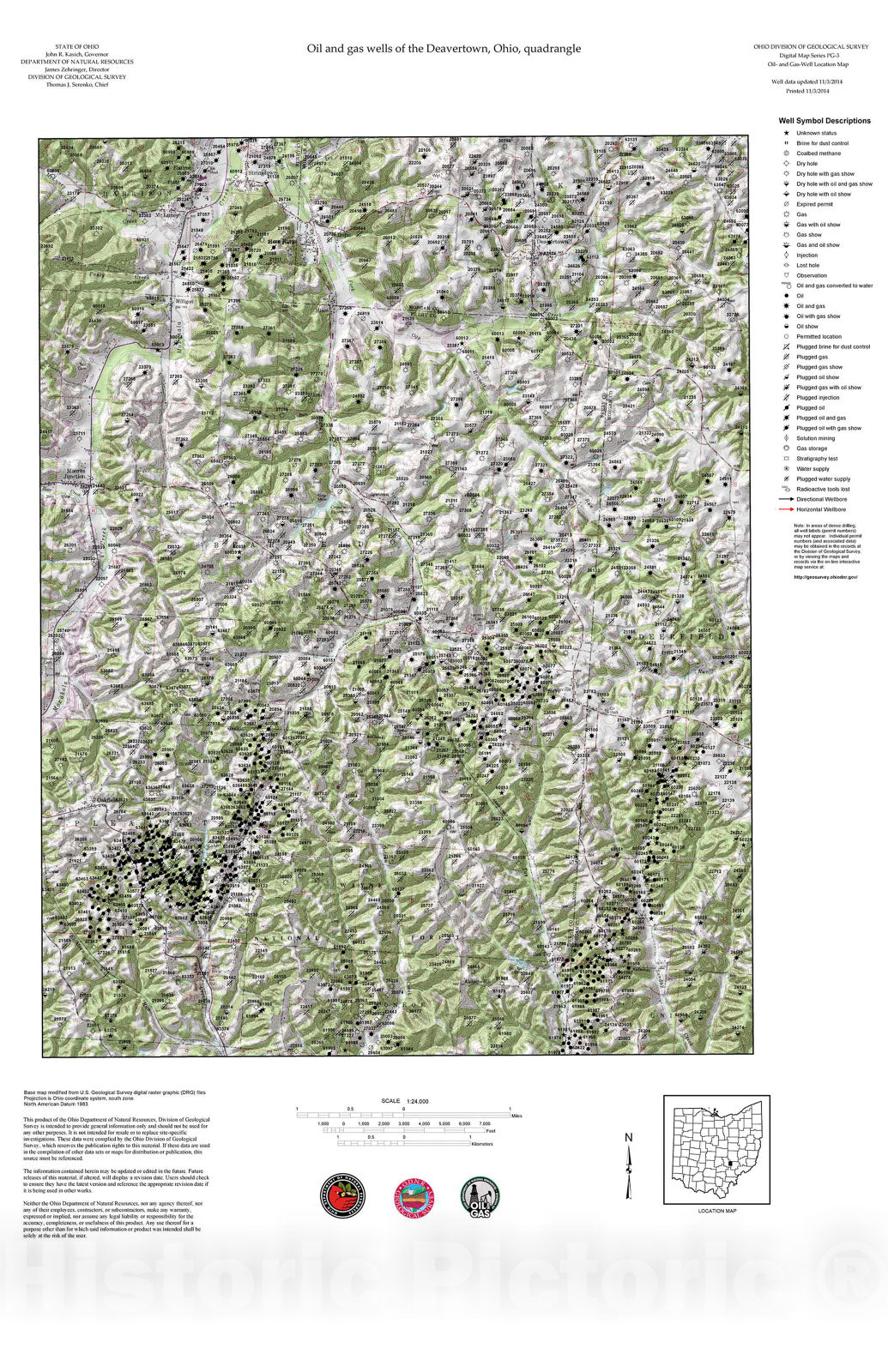 Map : Oil and gas wells of the Deavertown quadrangle [Revised bi-weekly], 2006 Cartography Wall Art :