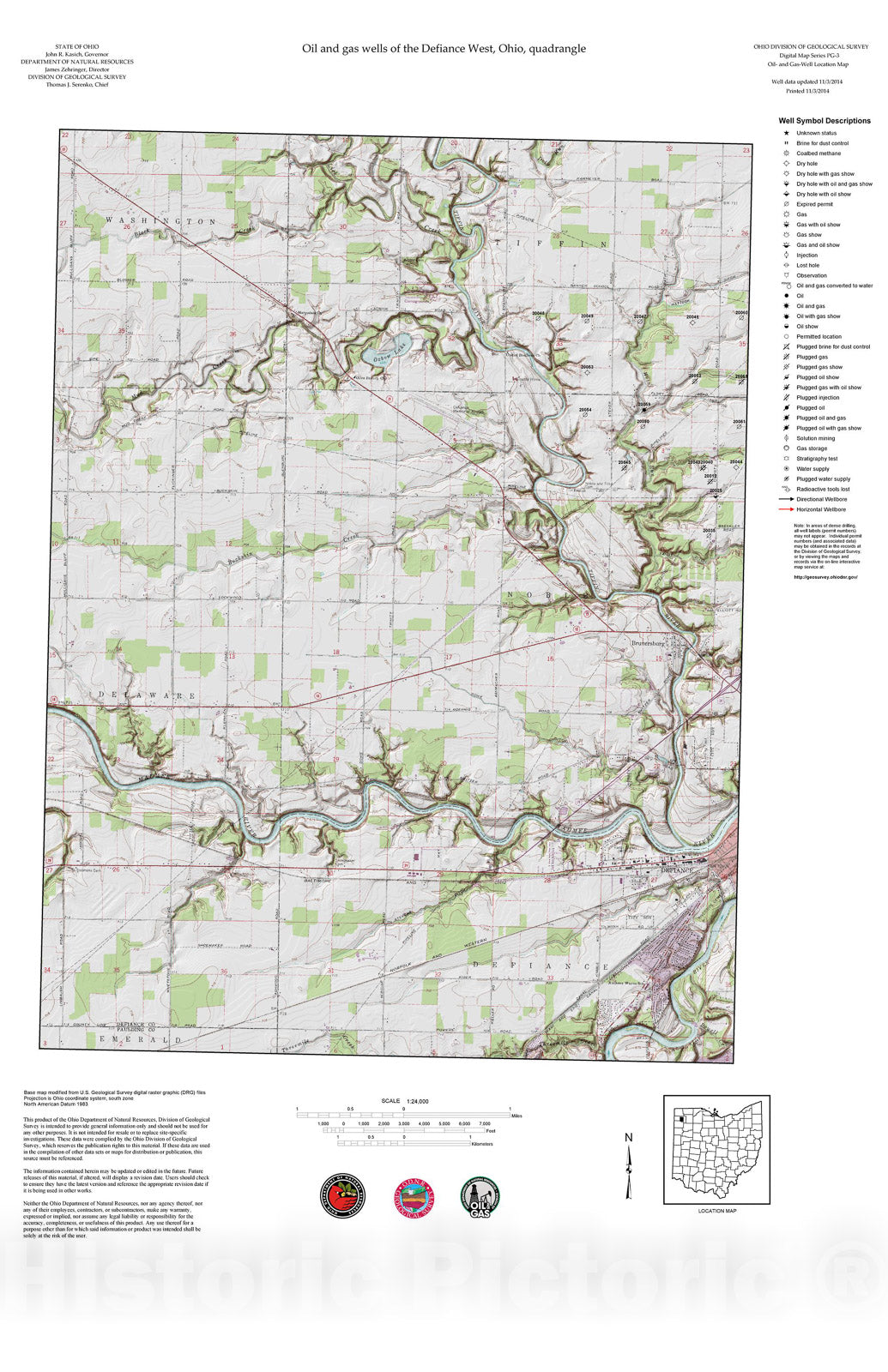 Map : Oil and gas wells of the Defiance West quadrangle [Revised bi-weekly], 2006 Cartography Wall Art :