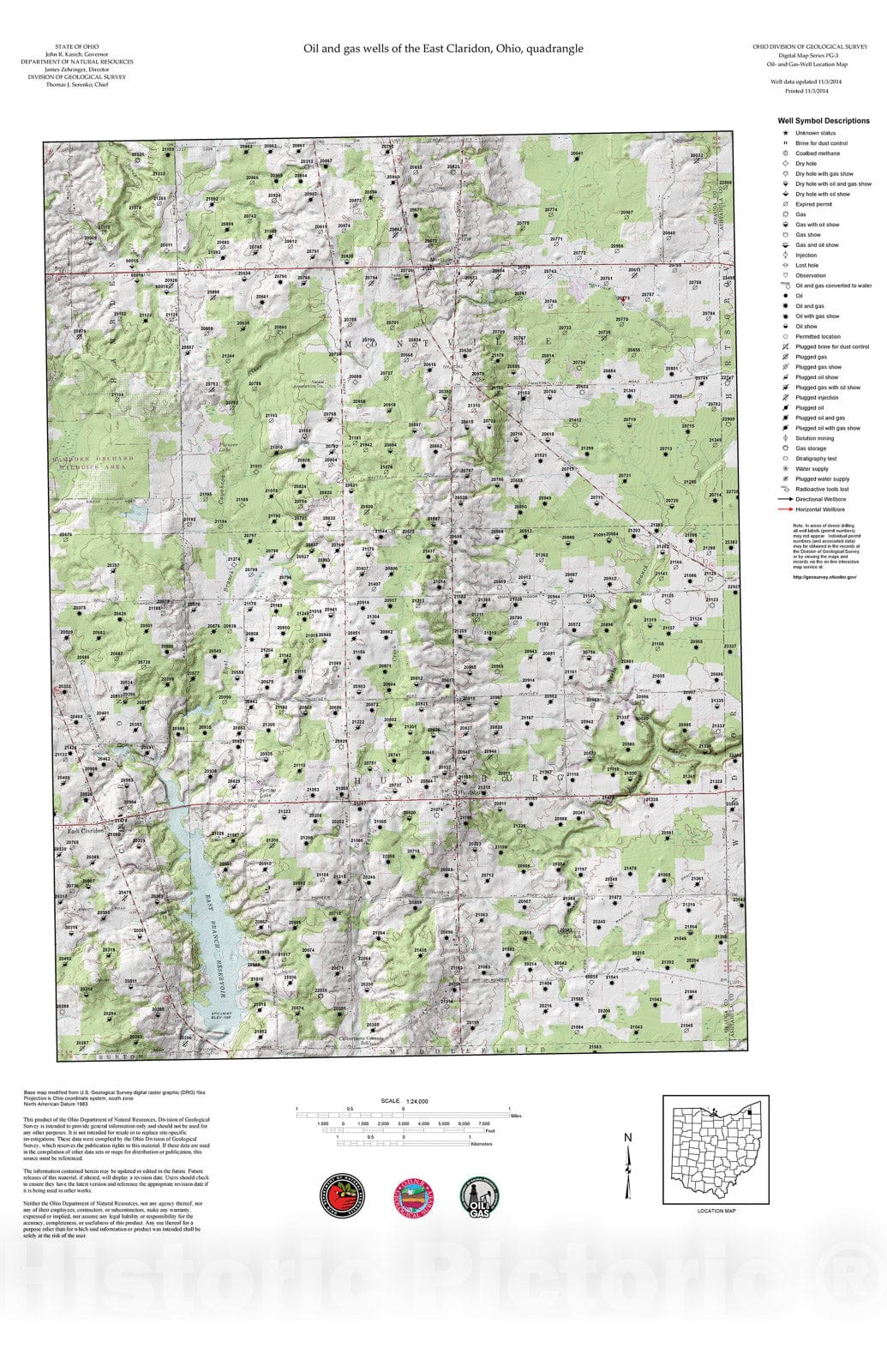 Map : Oil and gas wells of the East Claridon quadrangle [Revised bi-weekly], 2006 Cartography Wall Art :