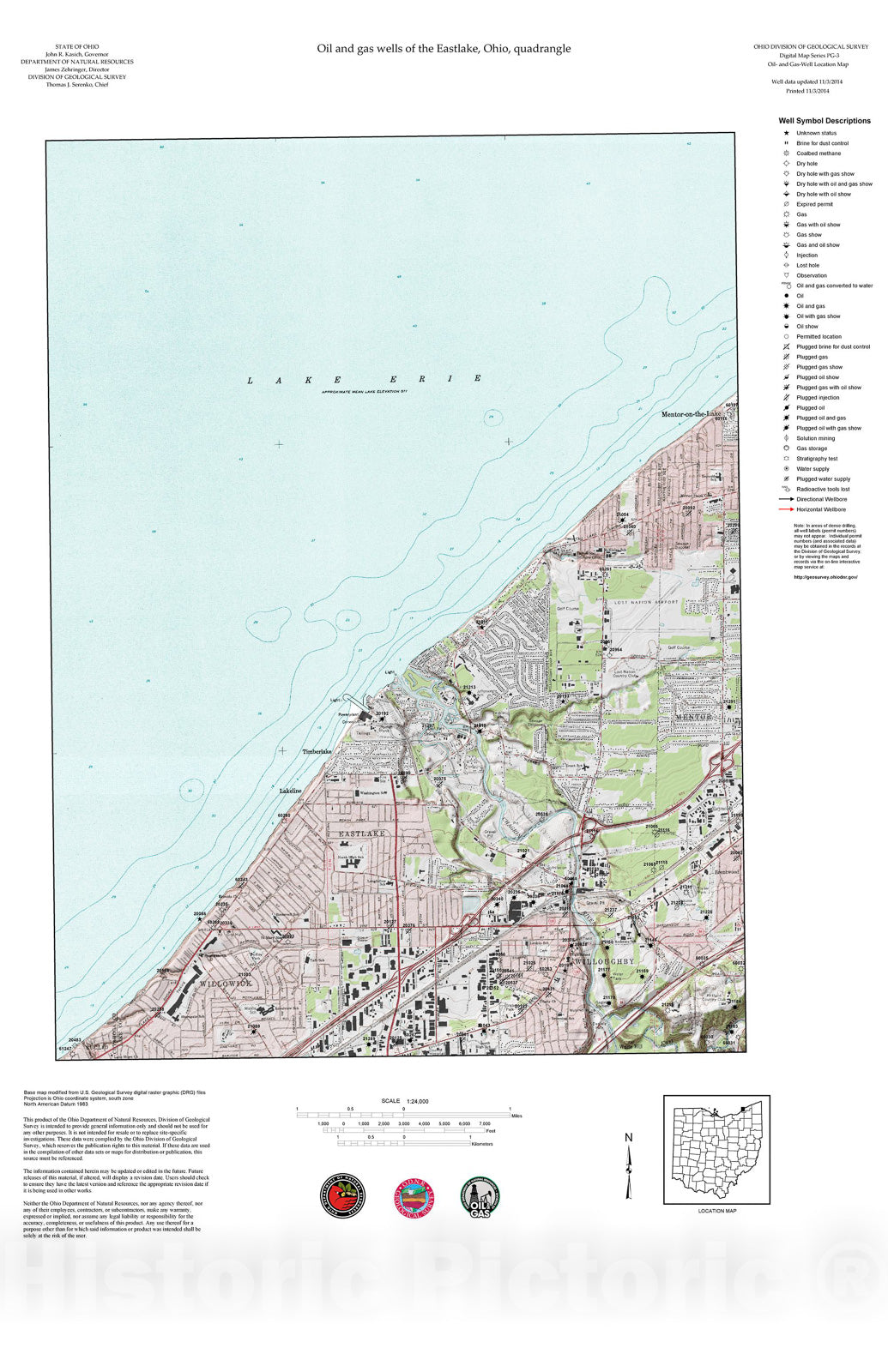Map : Oil and gas wells of the Eastlake quadrangle [Revised bi-weekly], 2006 Cartography Wall Art :