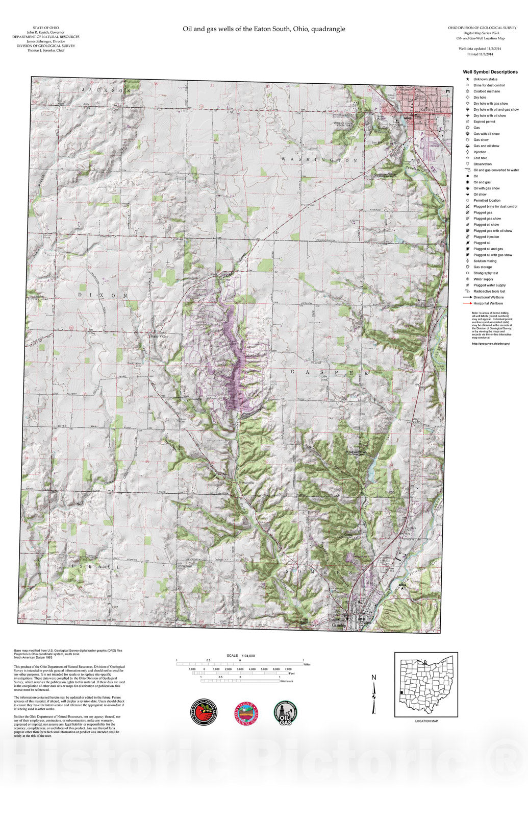 Map : Oil and gas wells of the Eaton South quadrangle [Revised bi-weekly], 2006 Cartography Wall Art :