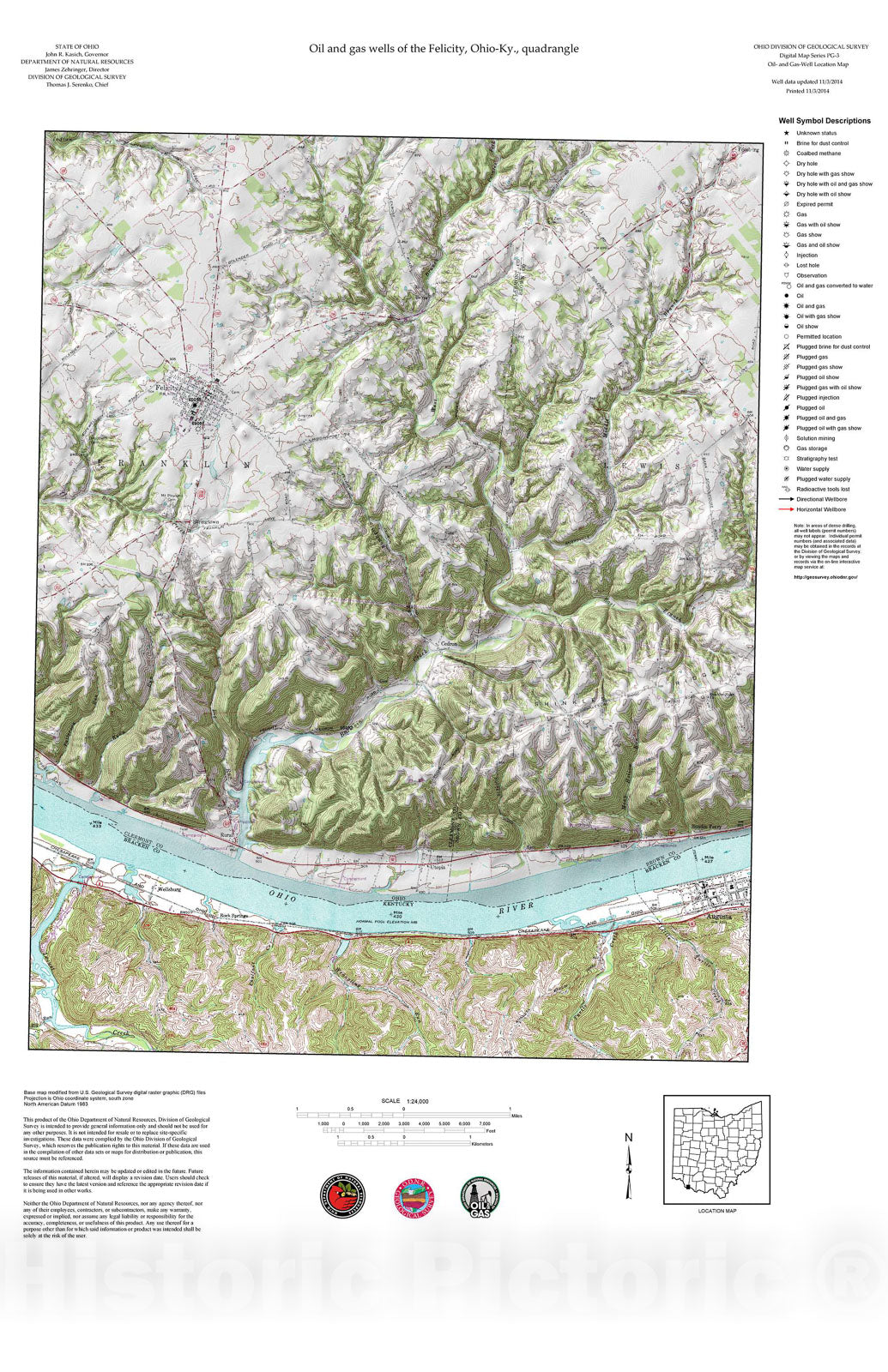 Map : Oil and gas wells of the Felicity quadrangle [Revised bi-weekly], 2006 Cartography Wall Art :