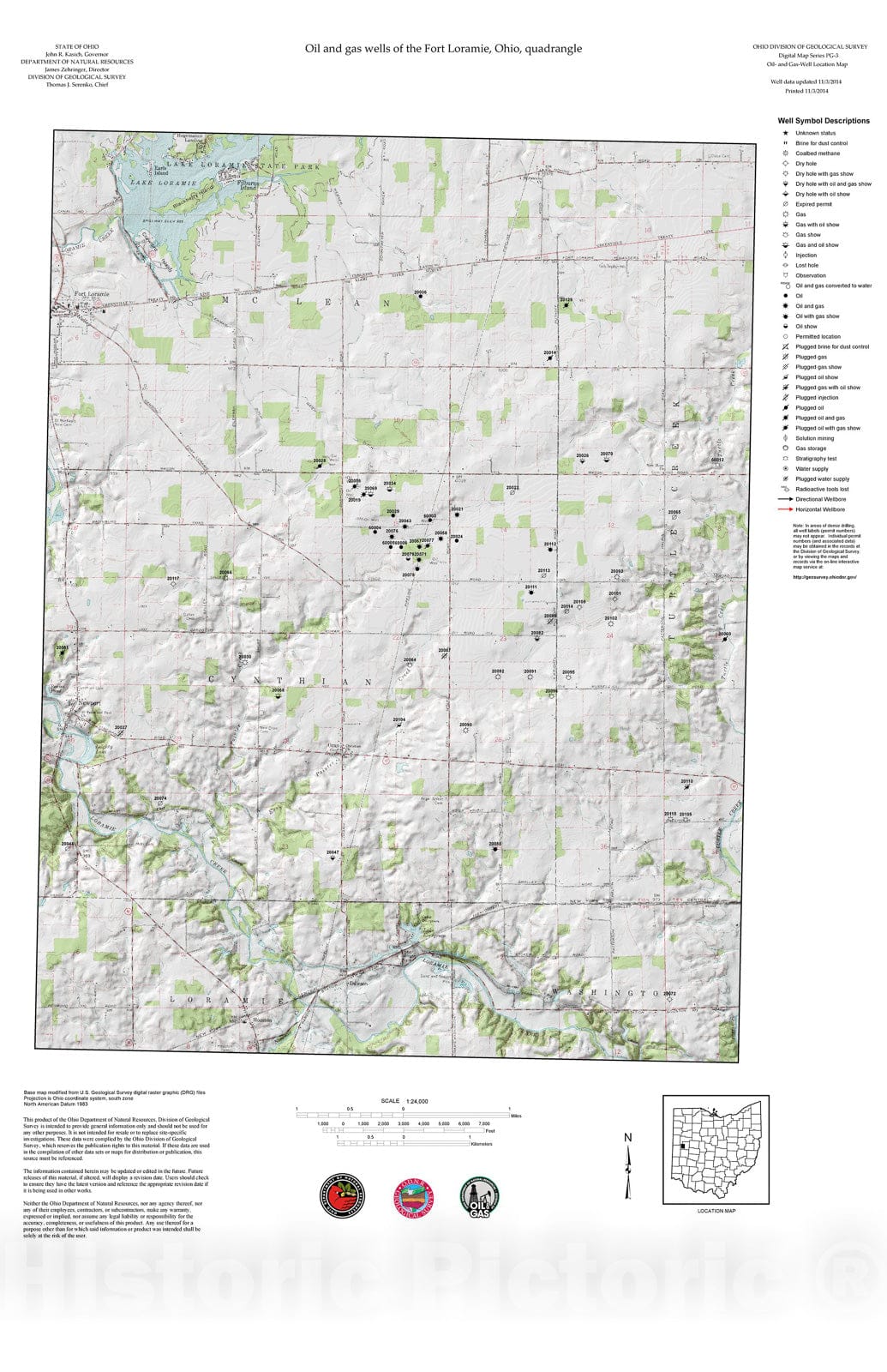 Map : Oil and gas wells of the Fort Loramie quadrangle [Revised bi-weekly], 2006 Cartography Wall Art :