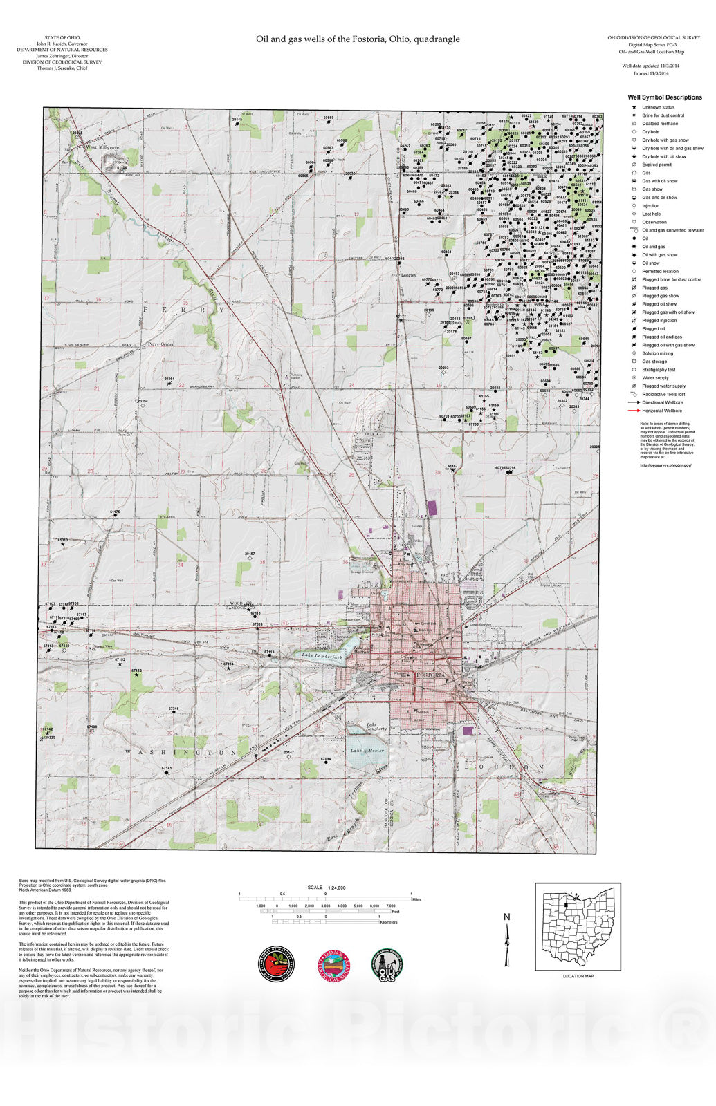 Map : Oil and gas wells of the Fostoria quadrangle [Revised bi-weekly], 2006 Cartography Wall Art :