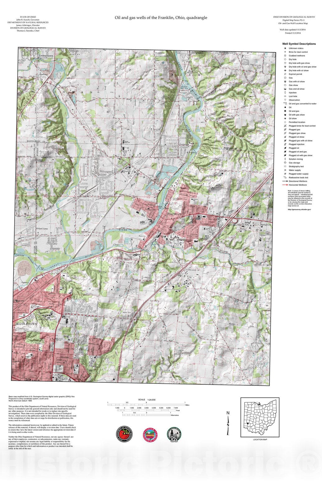 Map : Oil and gas wells of the Franklin quadrangle [Revised bi-weekly], 2006 Cartography Wall Art :