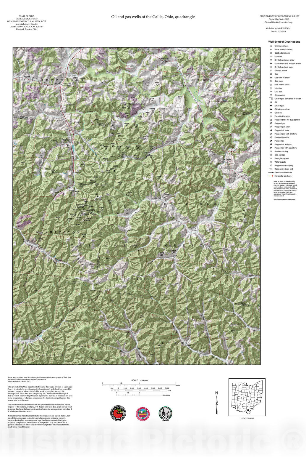 Map : Oil and gas wells of the Gallia quadrangle [Revised bi-weekly], 2006 Cartography Wall Art :