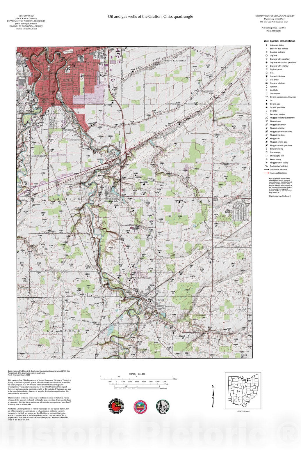Map : Oil and gas wells of the Grafton quadrangle [Revised bi-weekly], 2006 Cartography Wall Art :