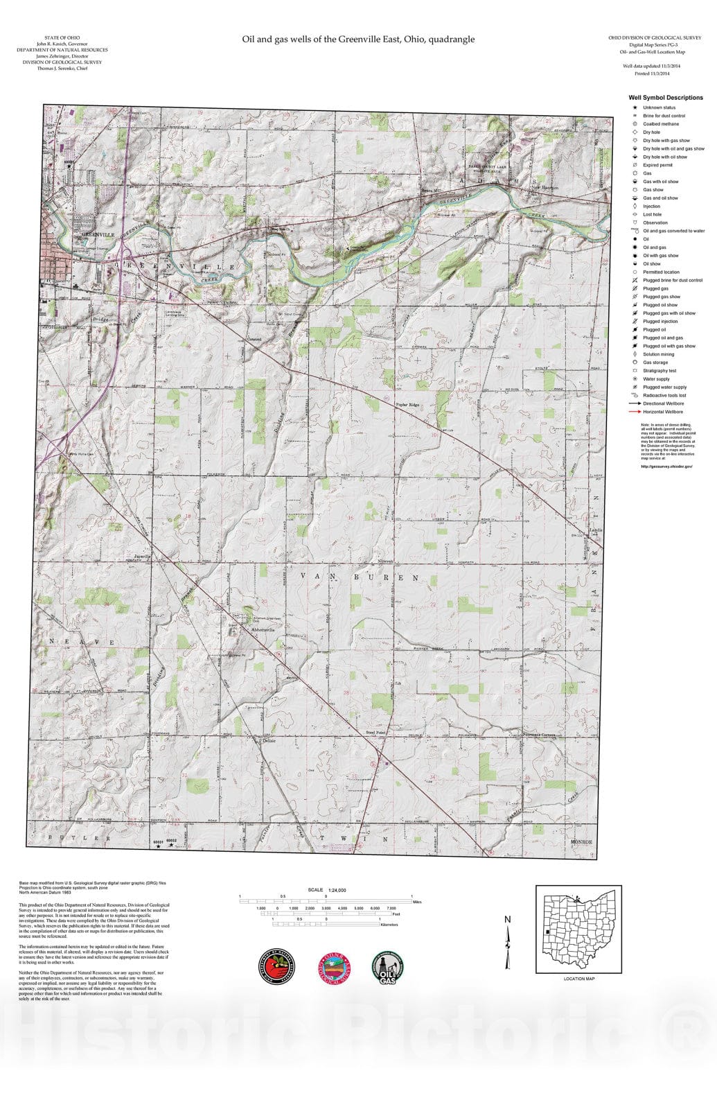 Map : Oil and gas wells of the Greenville East quadrangle [Revised bi-weekly], 2006 Cartography Wall Art :