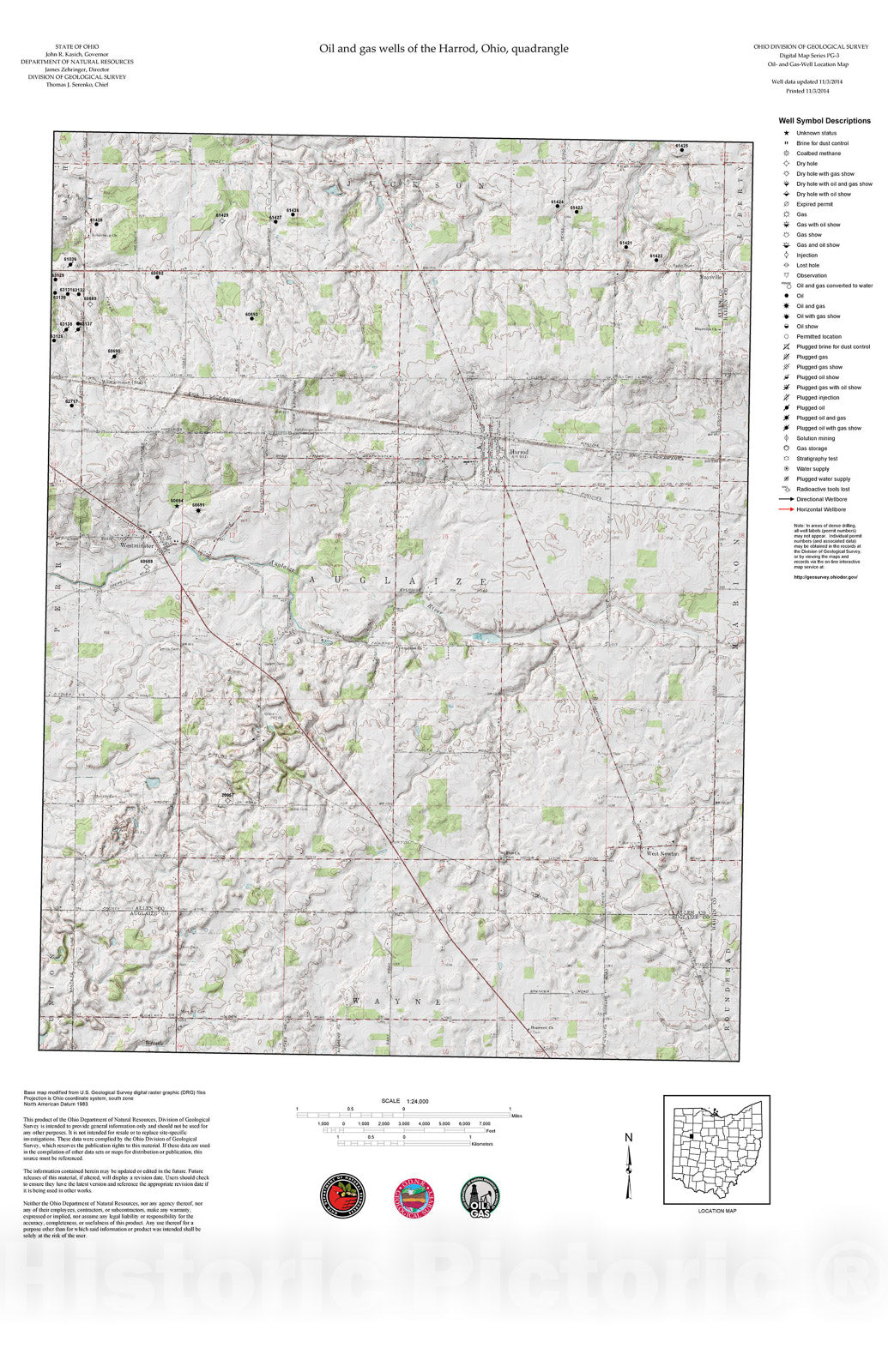 Map : Oil and gas wells of the Harrod quadrangle [Revised bi-weekly], 2006 Cartography Wall Art :