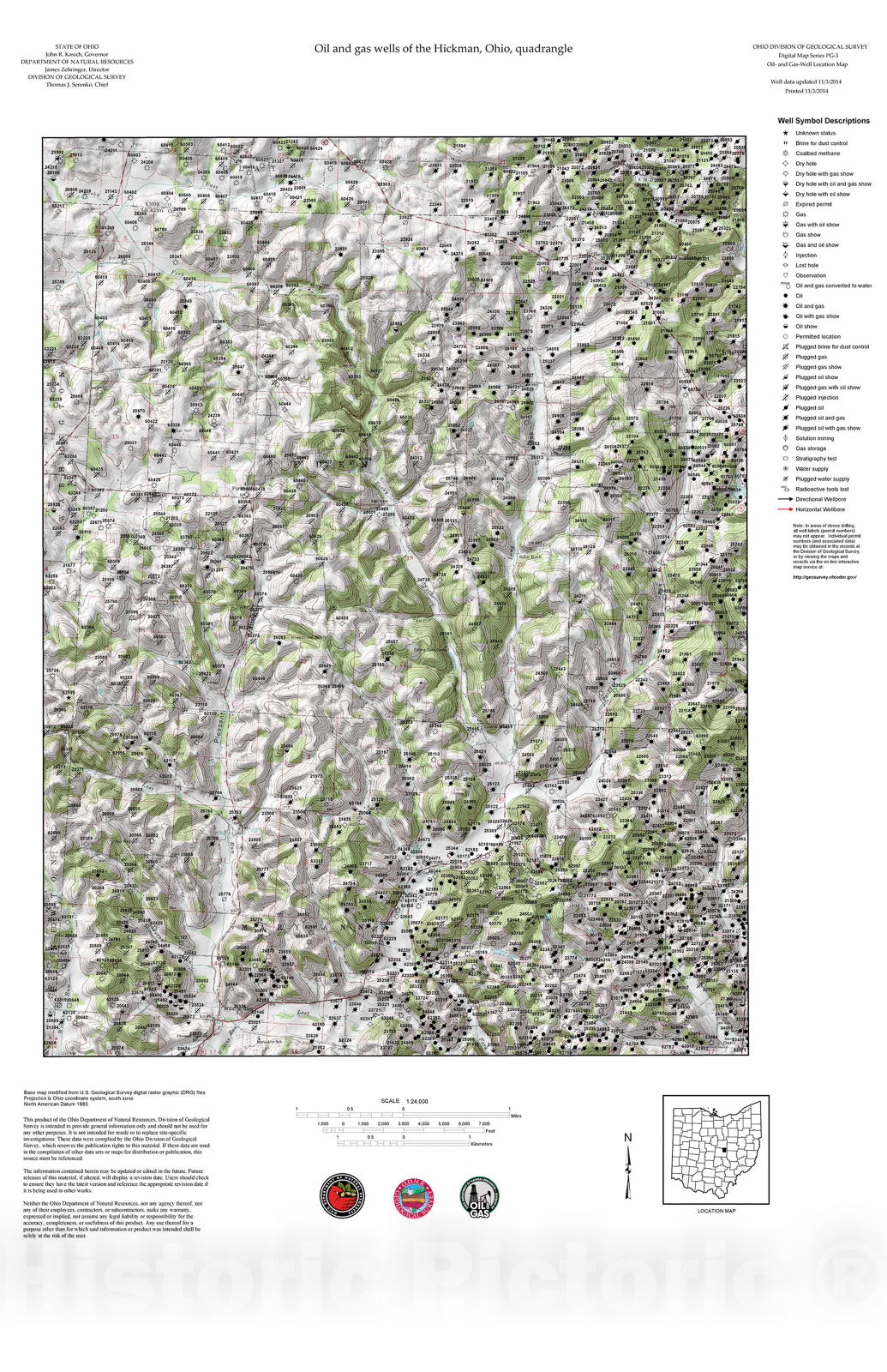 Map : Oil and gas wells of the Hickman quadrangle [Revised bi-weekly], 2006 Cartography Wall Art :