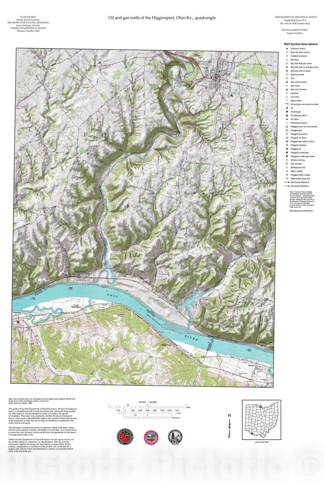 Map : Oil and gas wells of the Higginsport quadrangle [Revised bi-weekly], 2006 Cartography Wall Art :