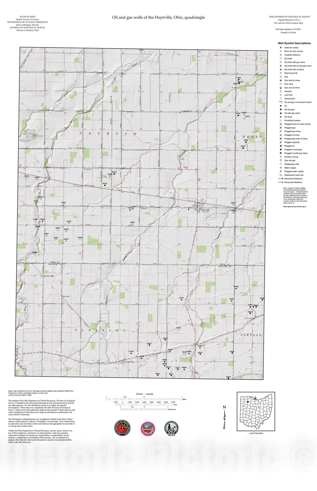 Map : Oil and gas wells of the Hoytville quadrangle [Revised bi-weekly], 2006 Cartography Wall Art :