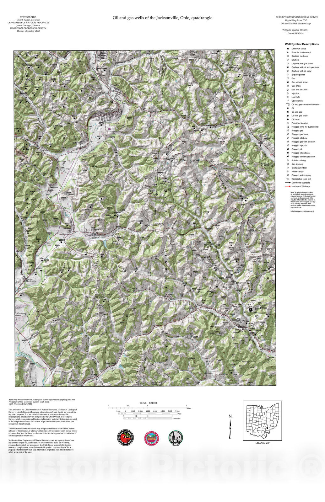 Map : Oil and gas wells of the Jacksonville quadrangle [Revised bi-weekly], 2006 Cartography Wall Art :