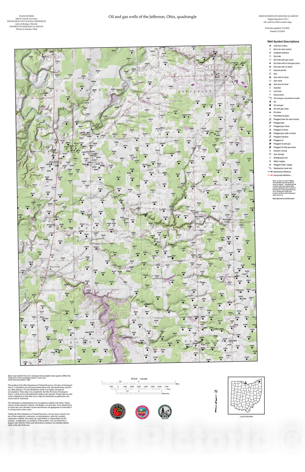 Map : Oil and gas wells of the Jefferson quadrangle [Revised bi-weekly], 2006 Cartography Wall Art :