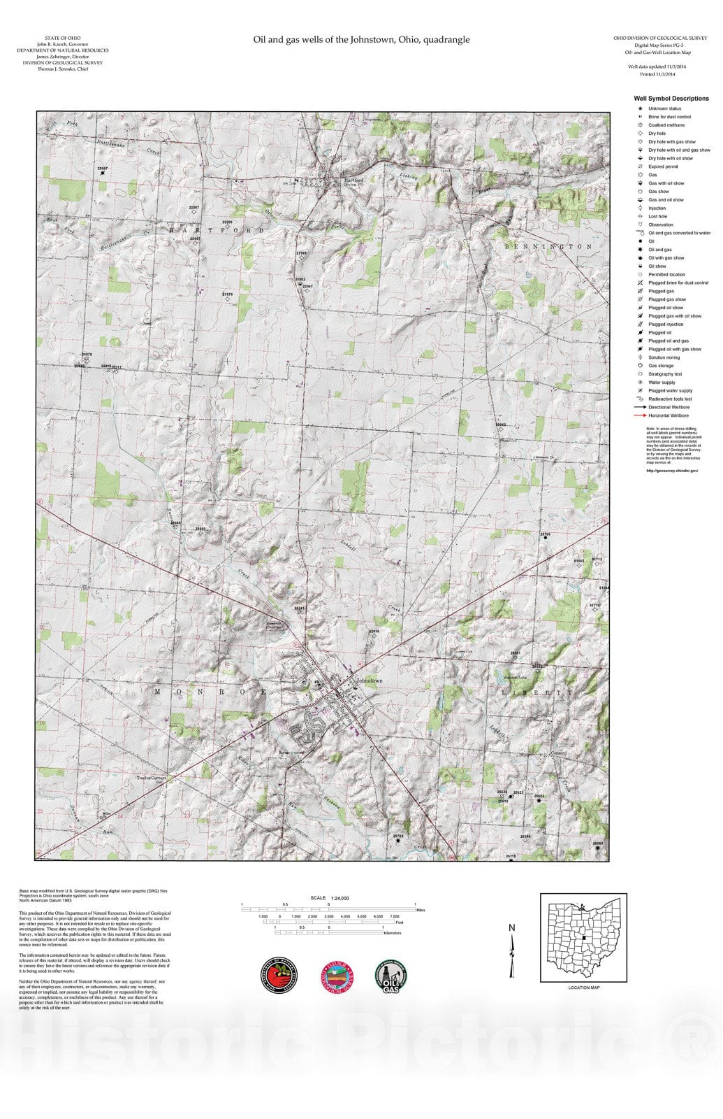 Map : Oil and gas wells of the Johnstown quadrangle [Revised bi-weekly], 2006 Cartography Wall Art :