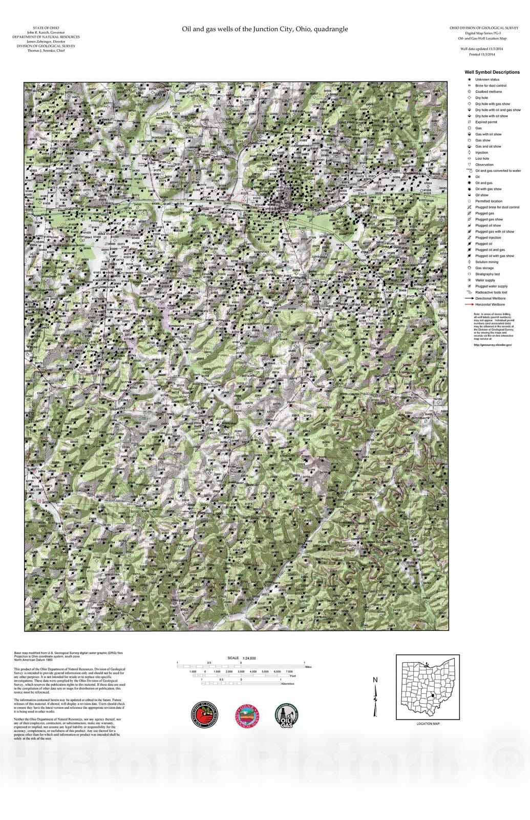 Map : Oil and gas wells of the Junction City quadrangle [Revised bi-weekly], 2006 Cartography Wall Art :