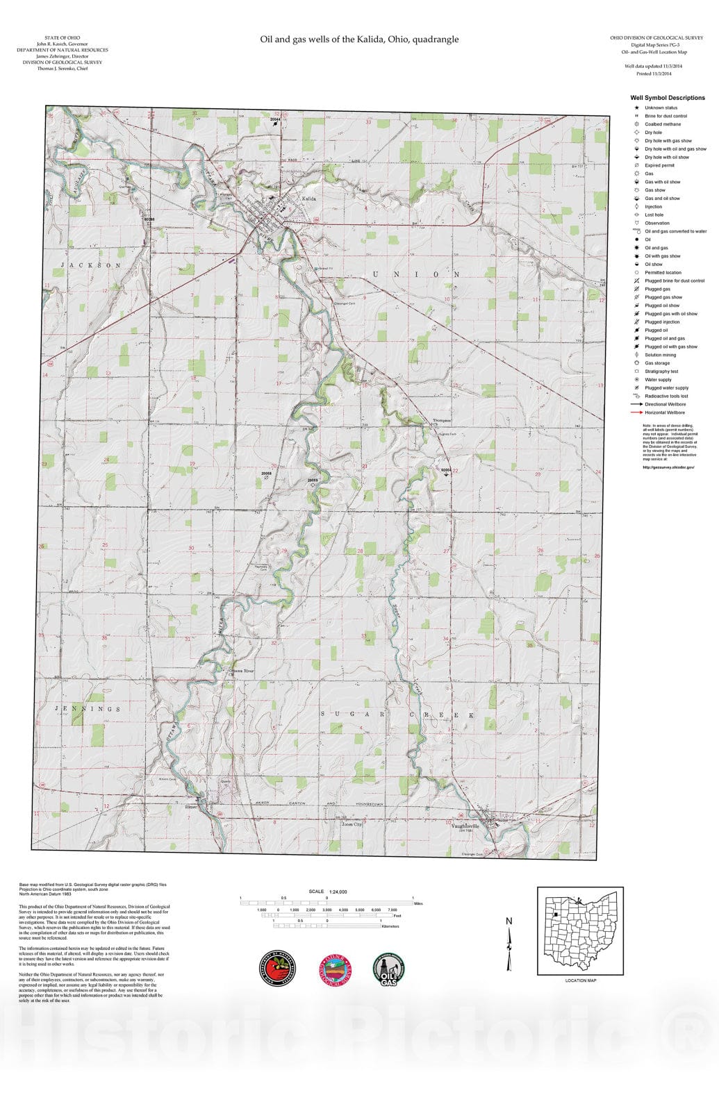 Map : Oil and gas wells of the Kalida quadrangle [Revised bi-weekly], 2006 Cartography Wall Art :