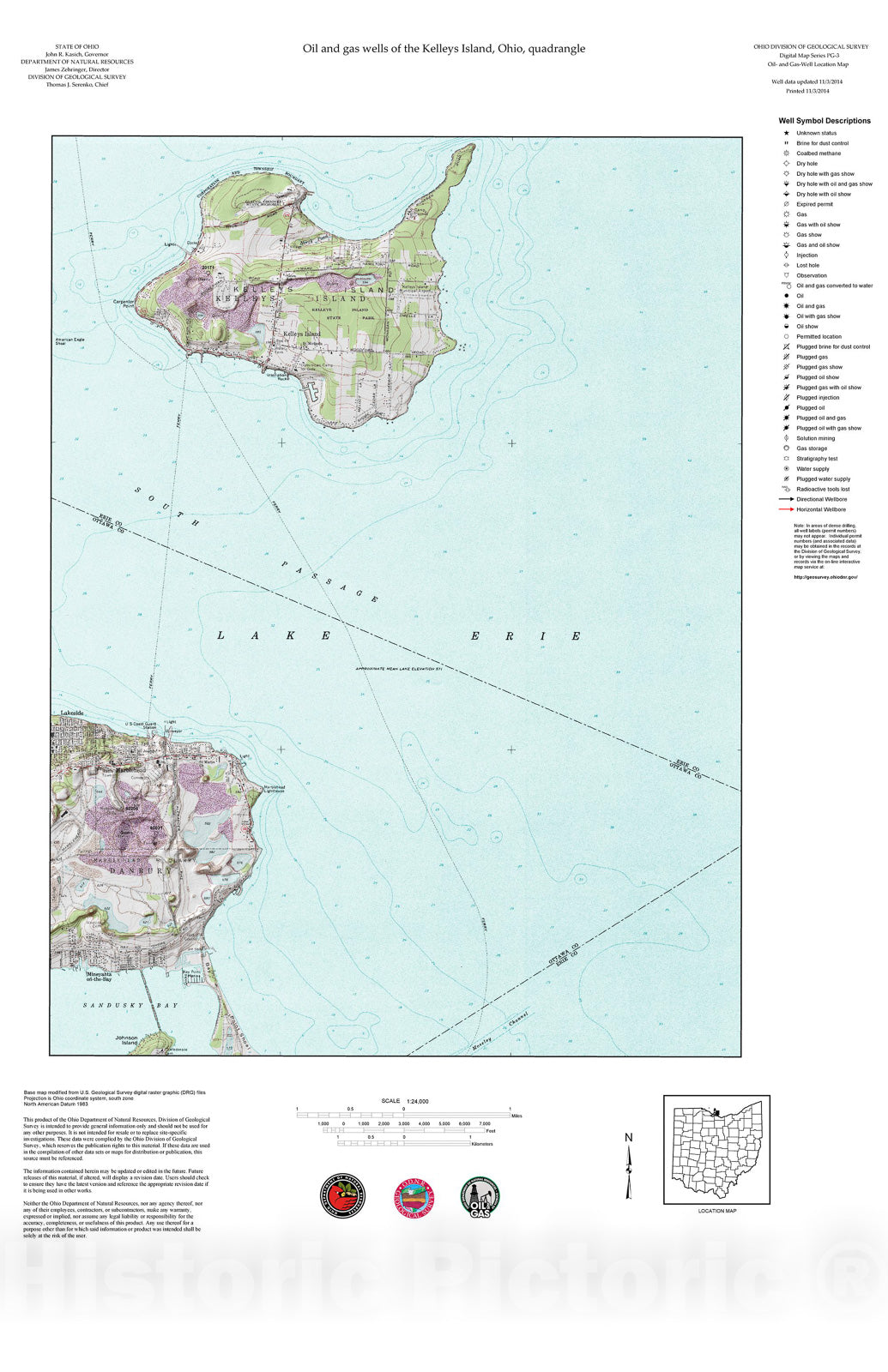 Map : Oil and gas wells of the Kelleys Island quadrangle [Revised bi-weekly], 2006 Cartography Wall Art :