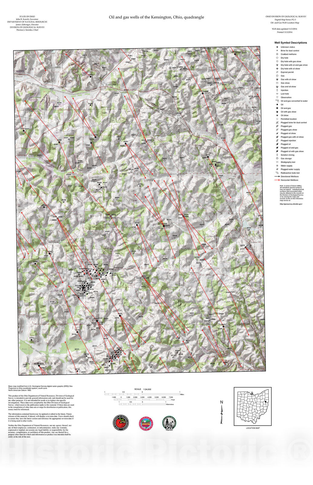 Map : Oil and gas wells of the Kensington quadrangle [Revised bi-weekly], 2006 Cartography Wall Art :