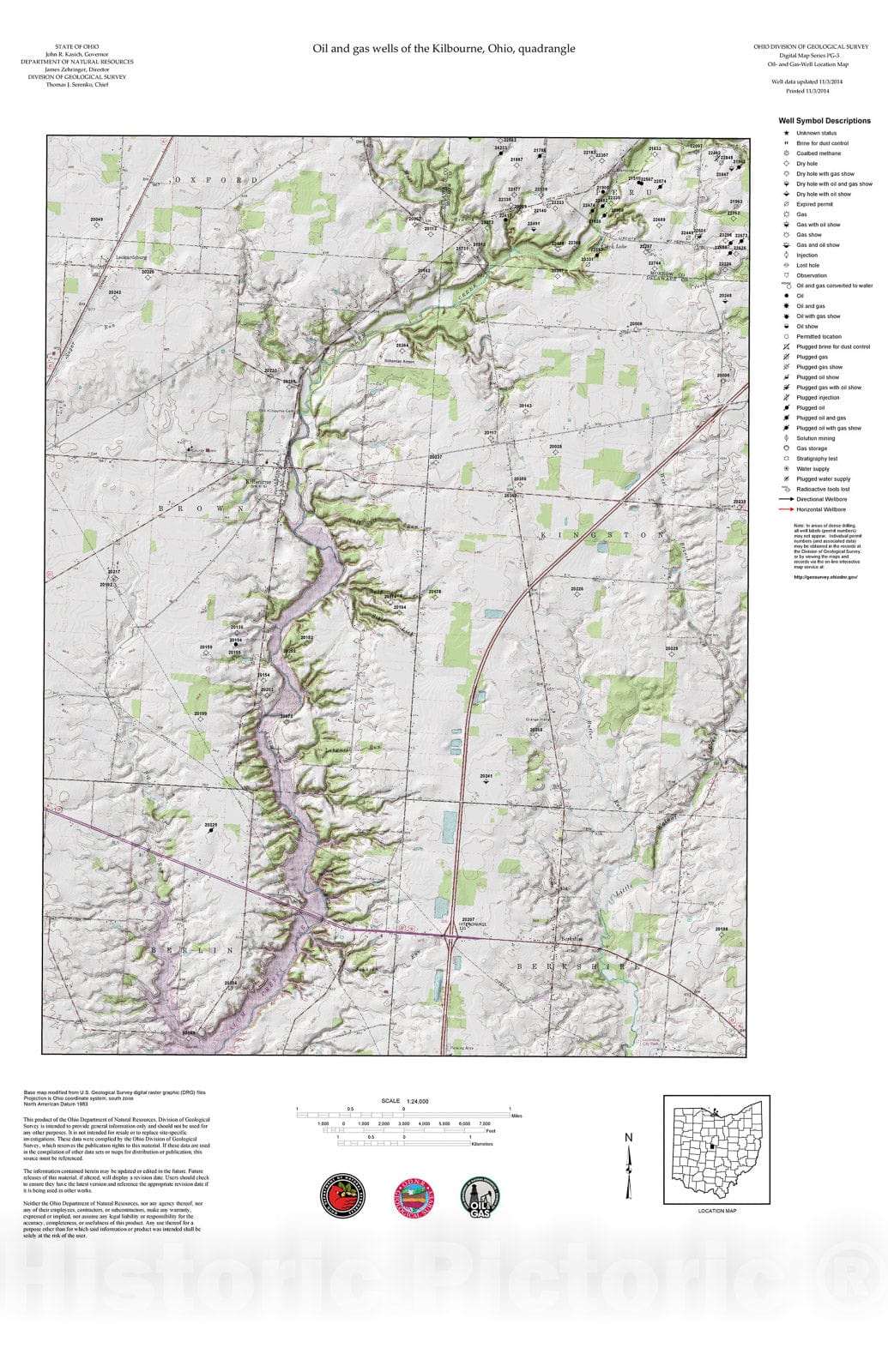 Map : Oil and gas wells of the Kilbourne quadrangle [Revised bi-weekly], 2006 Cartography Wall Art :