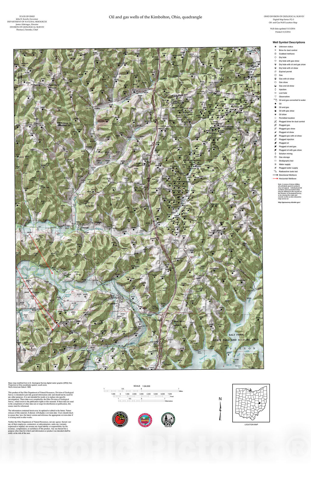 Map : Oil and gas wells of the Kimbolton quadrangle [Revised bi-weekly], 2006 Cartography Wall Art :