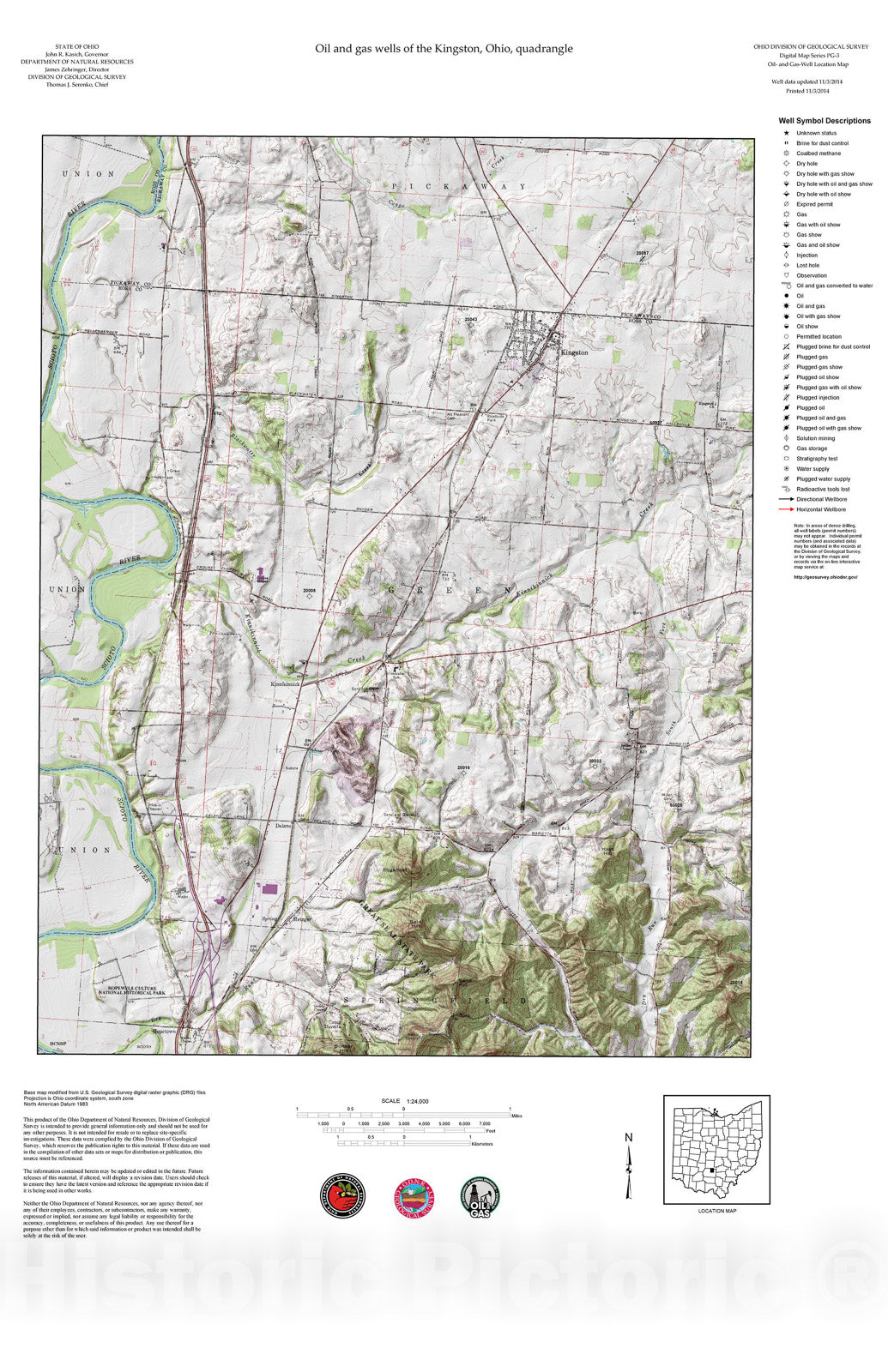 Map : Oil and gas wells of the Kingston quadrangle [Revised bi-weekly], 2006 Cartography Wall Art :
