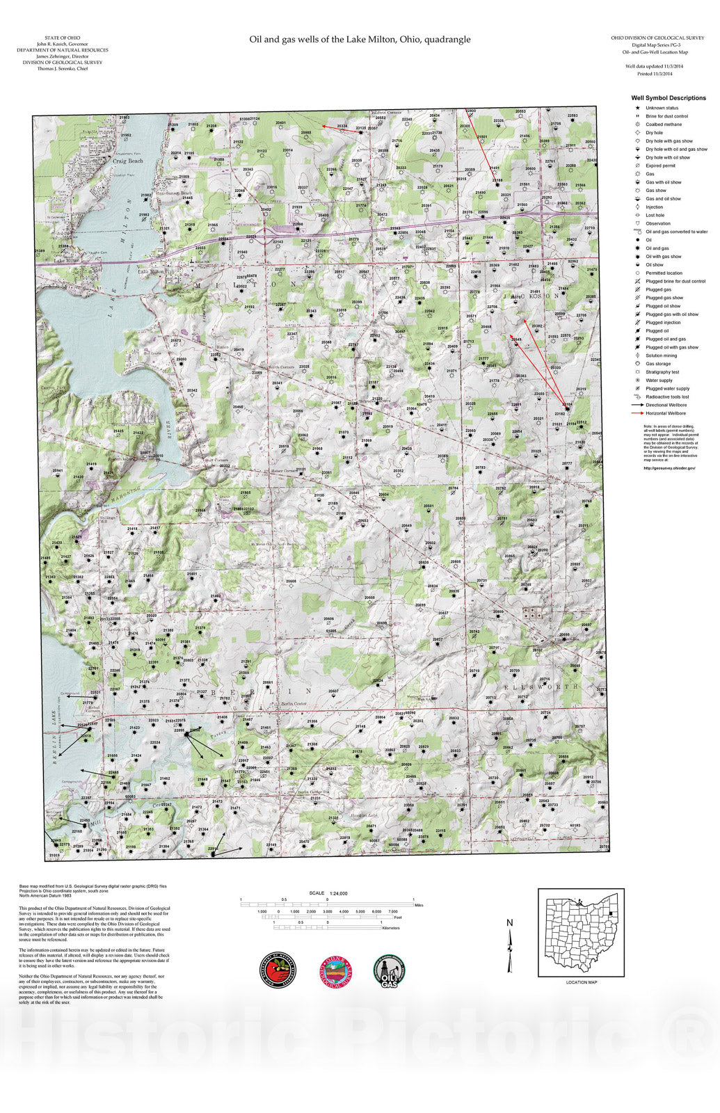 Map : Oil and gas wells of the Lake Milton quadrangle [Revised bi-weekly], 2006 Cartography Wall Art :