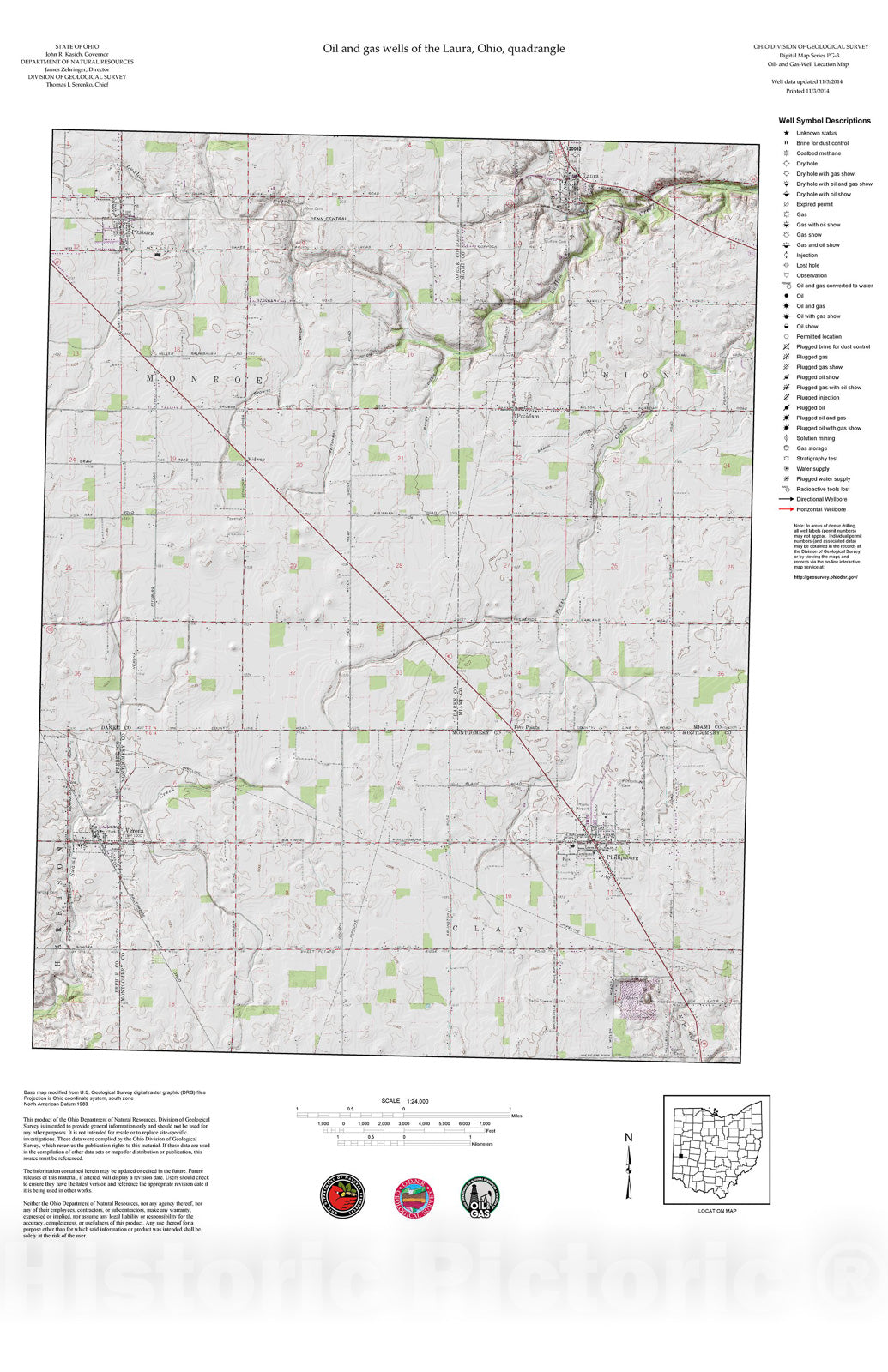 Map : Oil and gas wells of the Laura quadrangle [Revised bi-weekly], 2006 Cartography Wall Art :