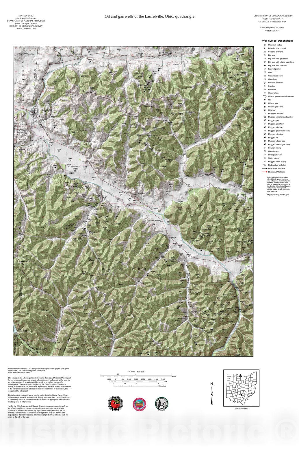 Map : Oil and gas wells of the Laurelville quadrangle [Revised bi-weekly], 2006 Cartography Wall Art :