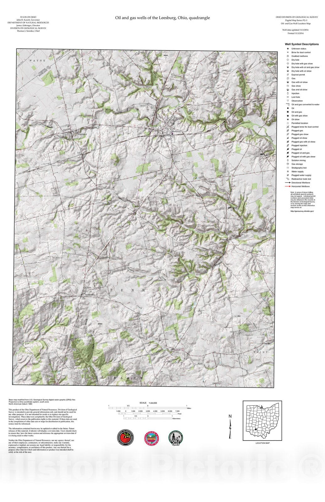 Map : Oil and gas wells of the Leesburg quadrangle [Revised bi-weekly], 2006 Cartography Wall Art :