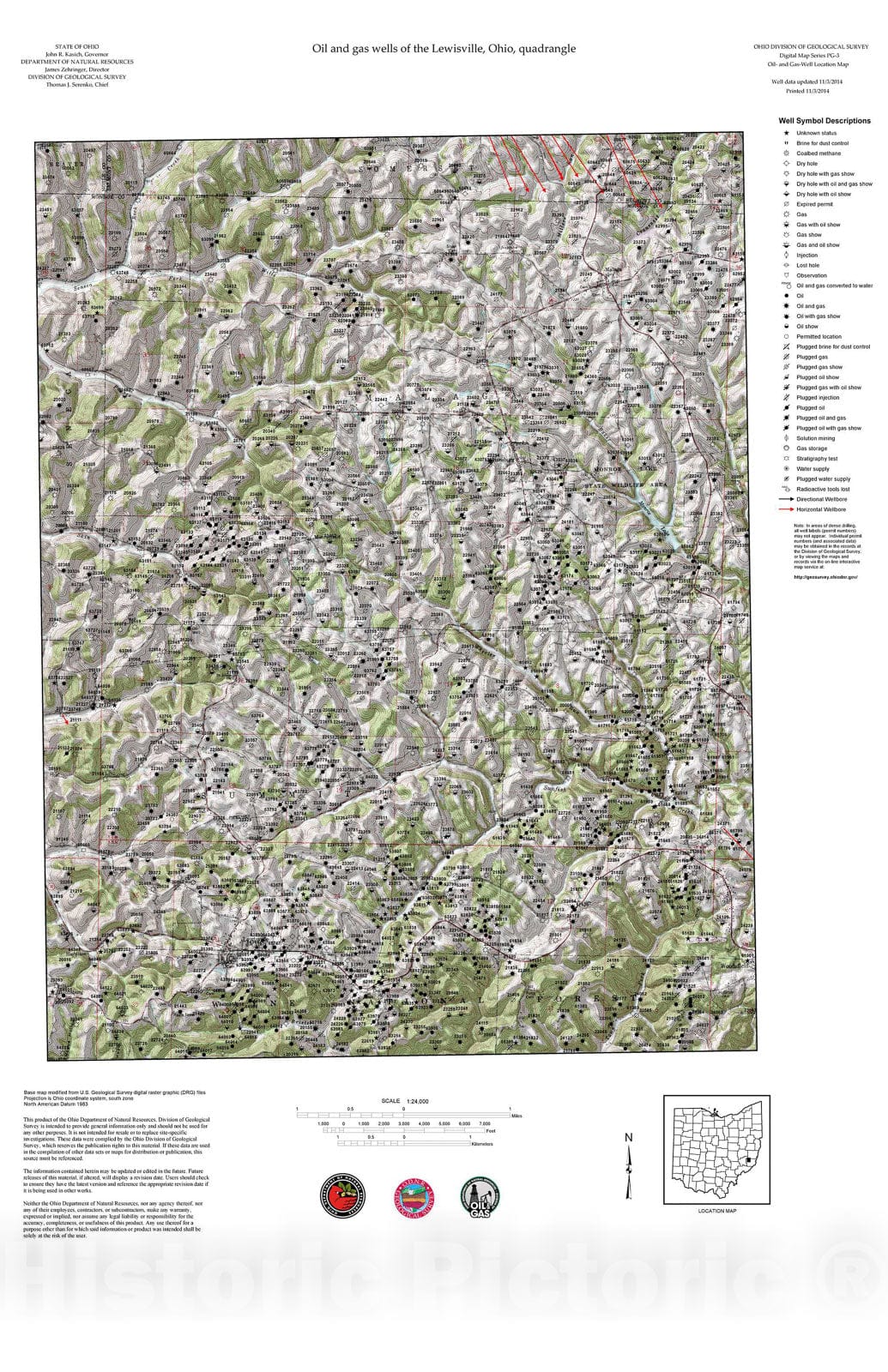Map : Oil and gas wells of the Lewisville quadrangle [Revised bi-weekly], 2006 Cartography Wall Art :