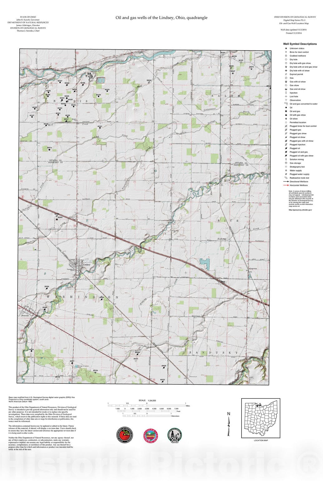 Map : Oil and gas wells of the Lindsey quadrangle [Revised bi-weekly], 2006 Cartography Wall Art :