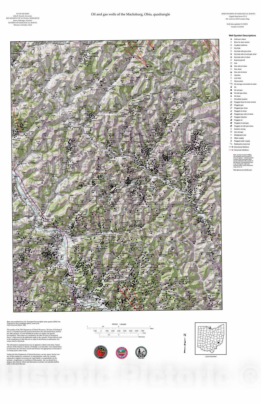 Map : Oil and gas wells of the Macksburg quadrangle [Revised bi-weekly], 2006 Cartography Wall Art :