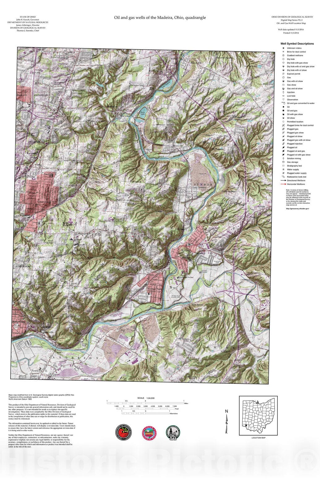 Map : Oil and gas wells of the Madeira quadrangle [Revised bi-weekly], 2006 Cartography Wall Art :