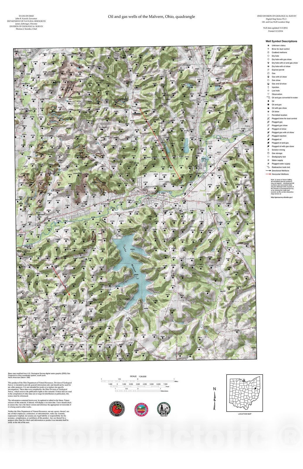 Map : Oil and gas wells of the Malvern quadrangle [Revised bi-weekly], 2006 Cartography Wall Art :