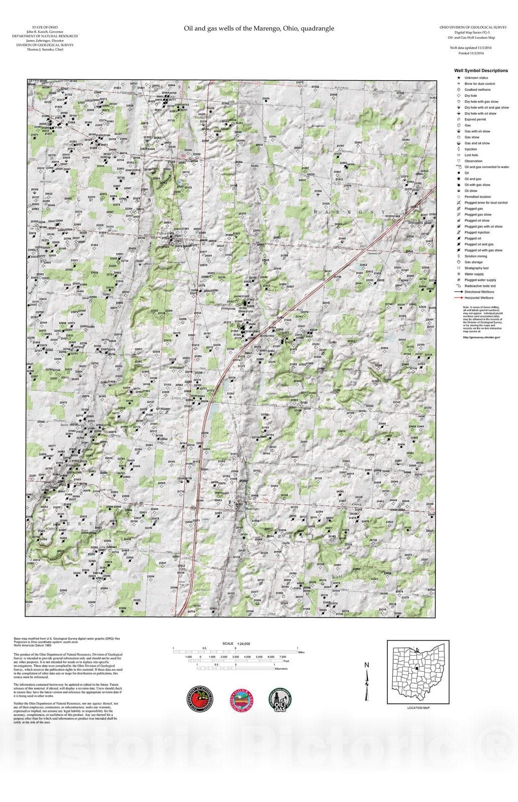 Map : Oil and gas wells of the Marengo quadrangle [Revised bi-weekly], 2006 Cartography Wall Art :