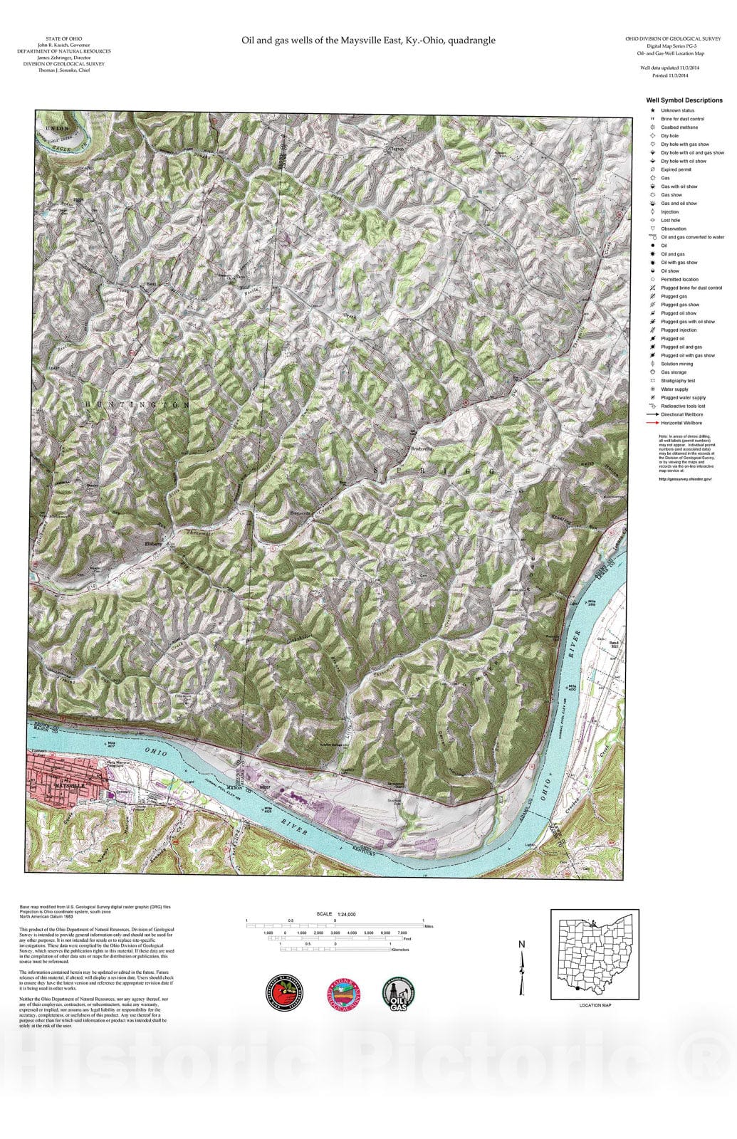 Map : Oil and gas wells of the Maysville East quadrangle [Revised bi-weekly], 2006 Cartography Wall Art :