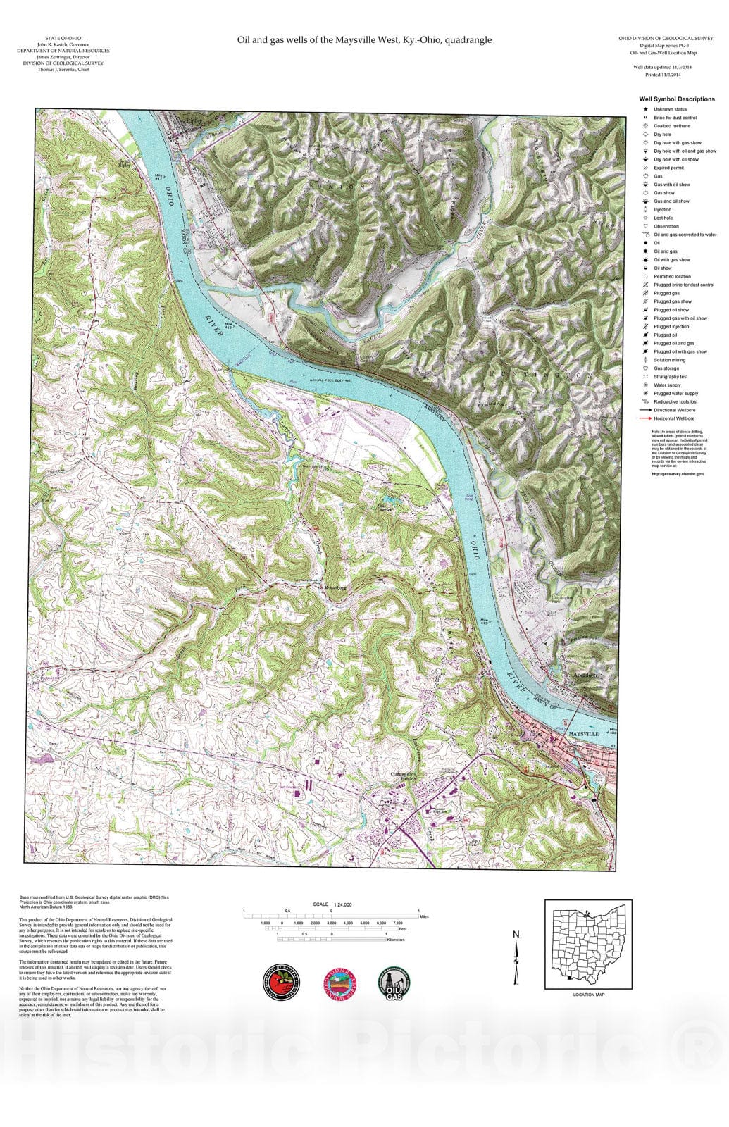 Map : Oil and gas wells of the Maysville West quadrangle [Revised bi-weekly], 2006 Cartography Wall Art :